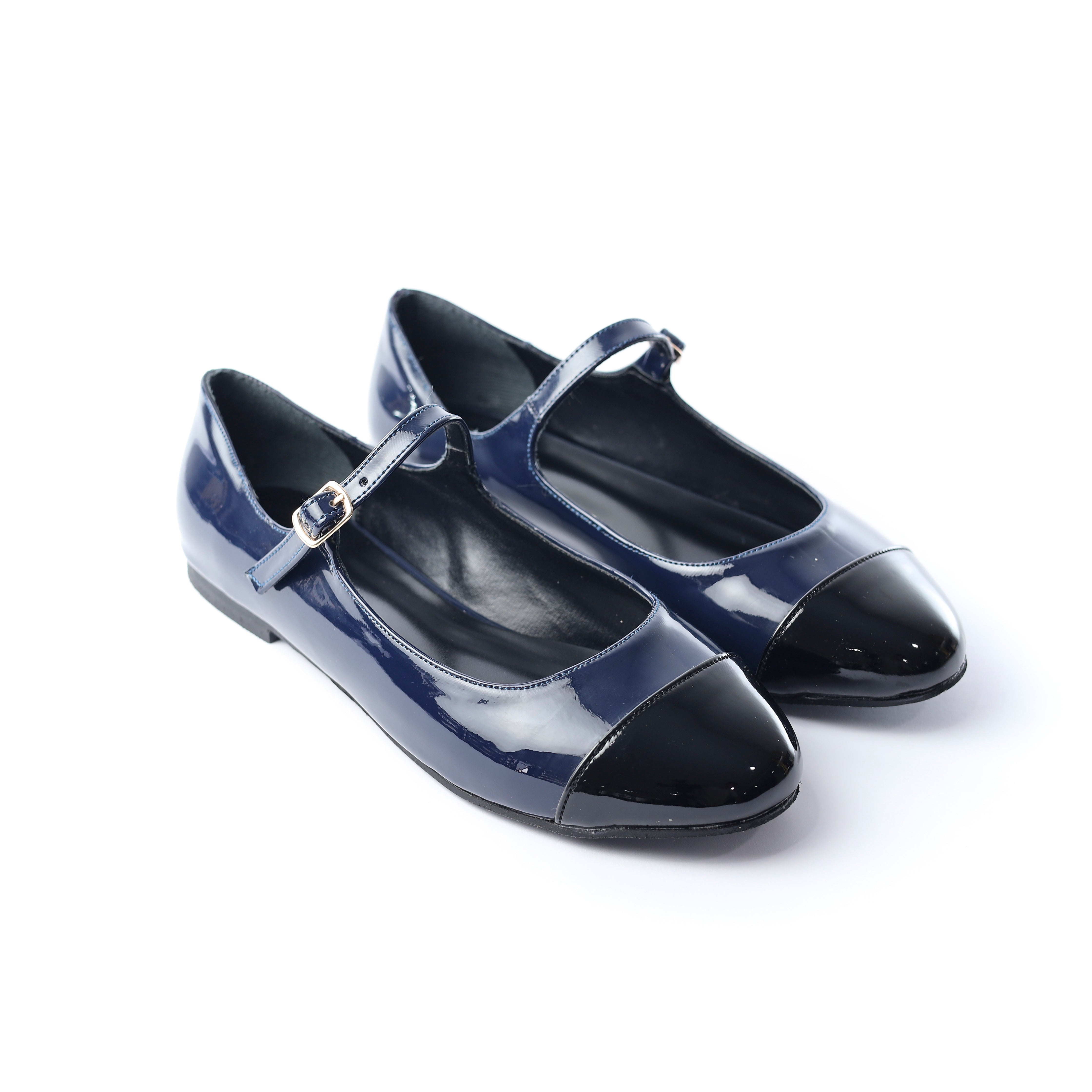 Two-Tone Mary Jane Flats Navy