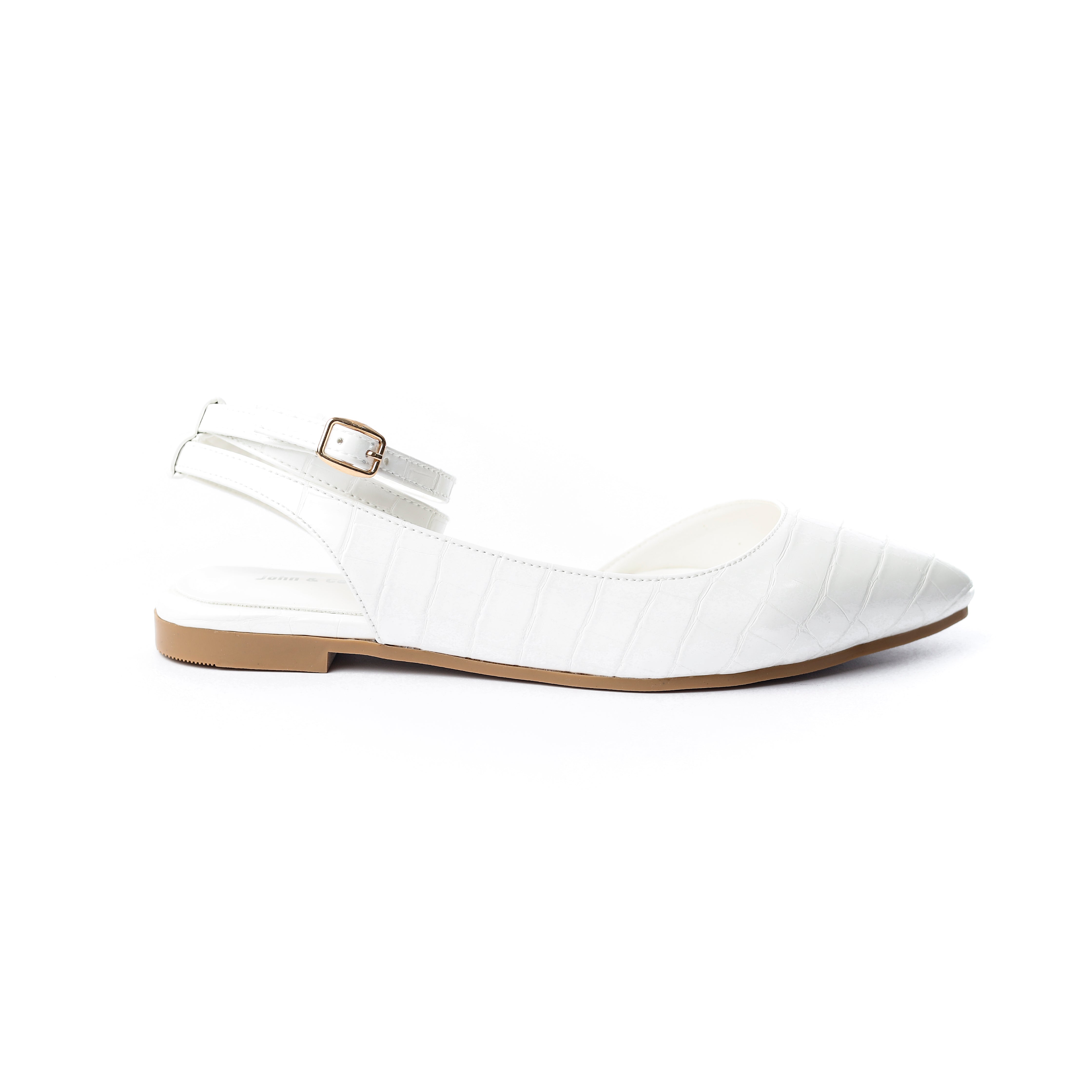 Crocodile-Embossed Ankle Flats White