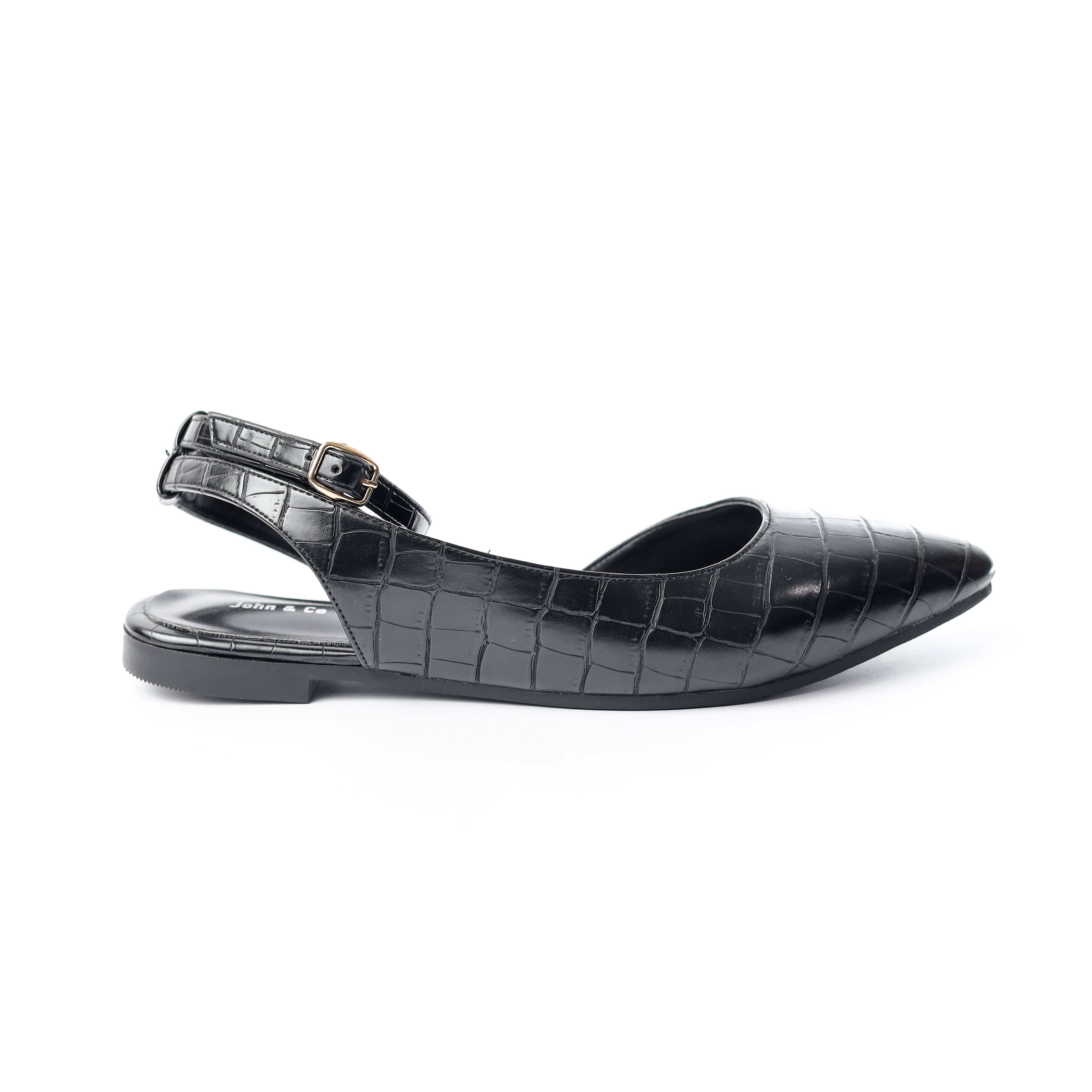 Crocodile-Embossed Ankle Flats Black
