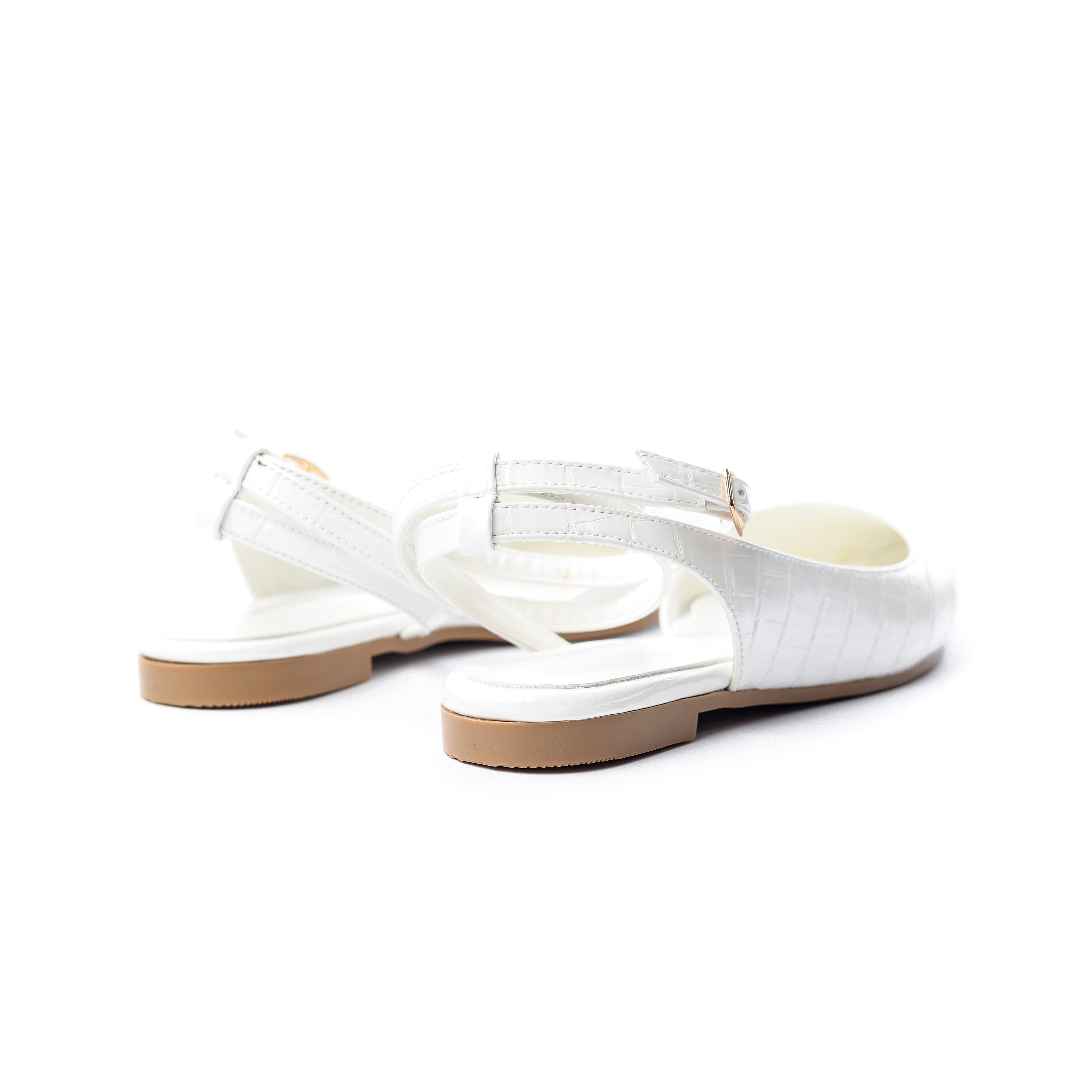 Crocodile-Embossed Ankle Flats White