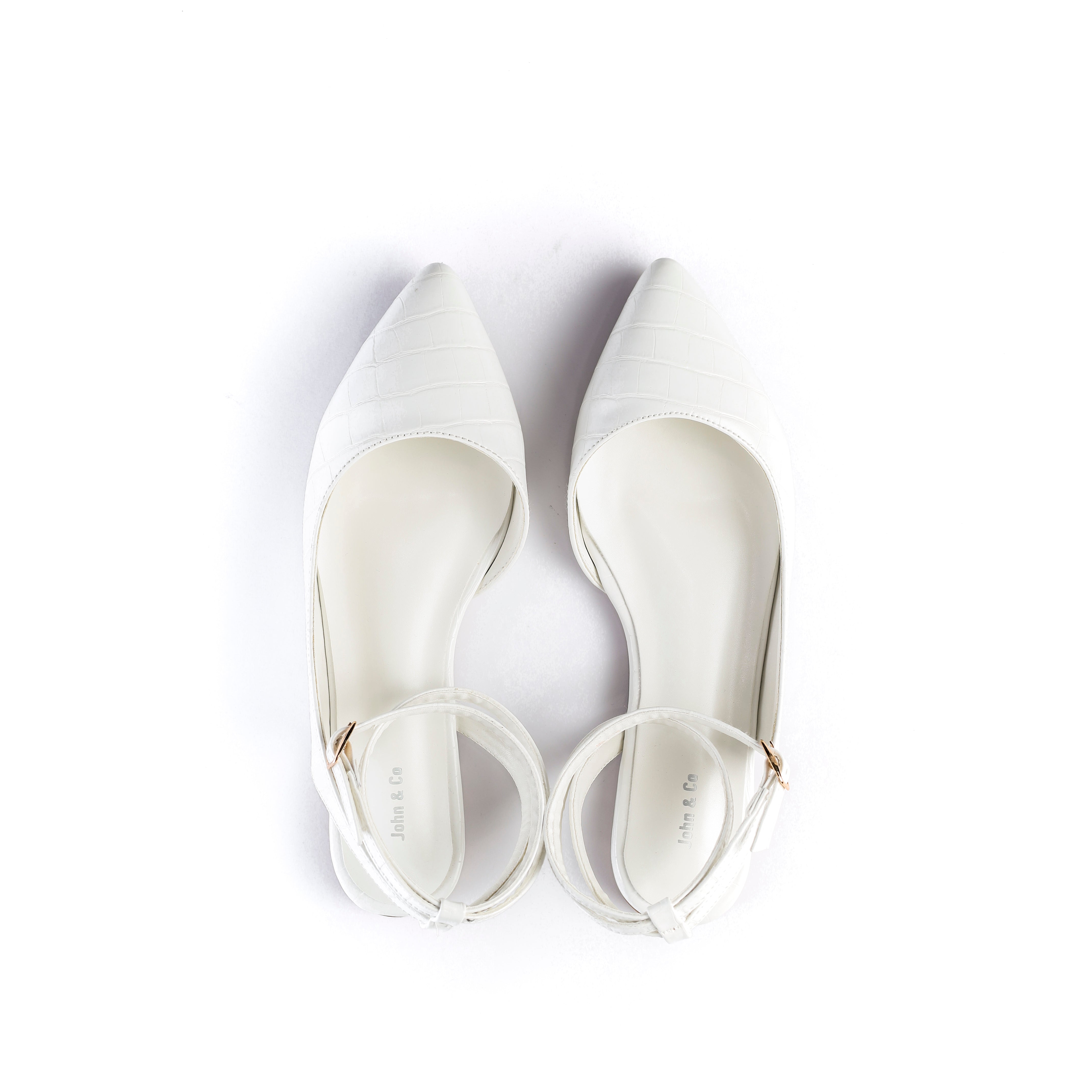 Crocodile-Embossed Ankle Flats White