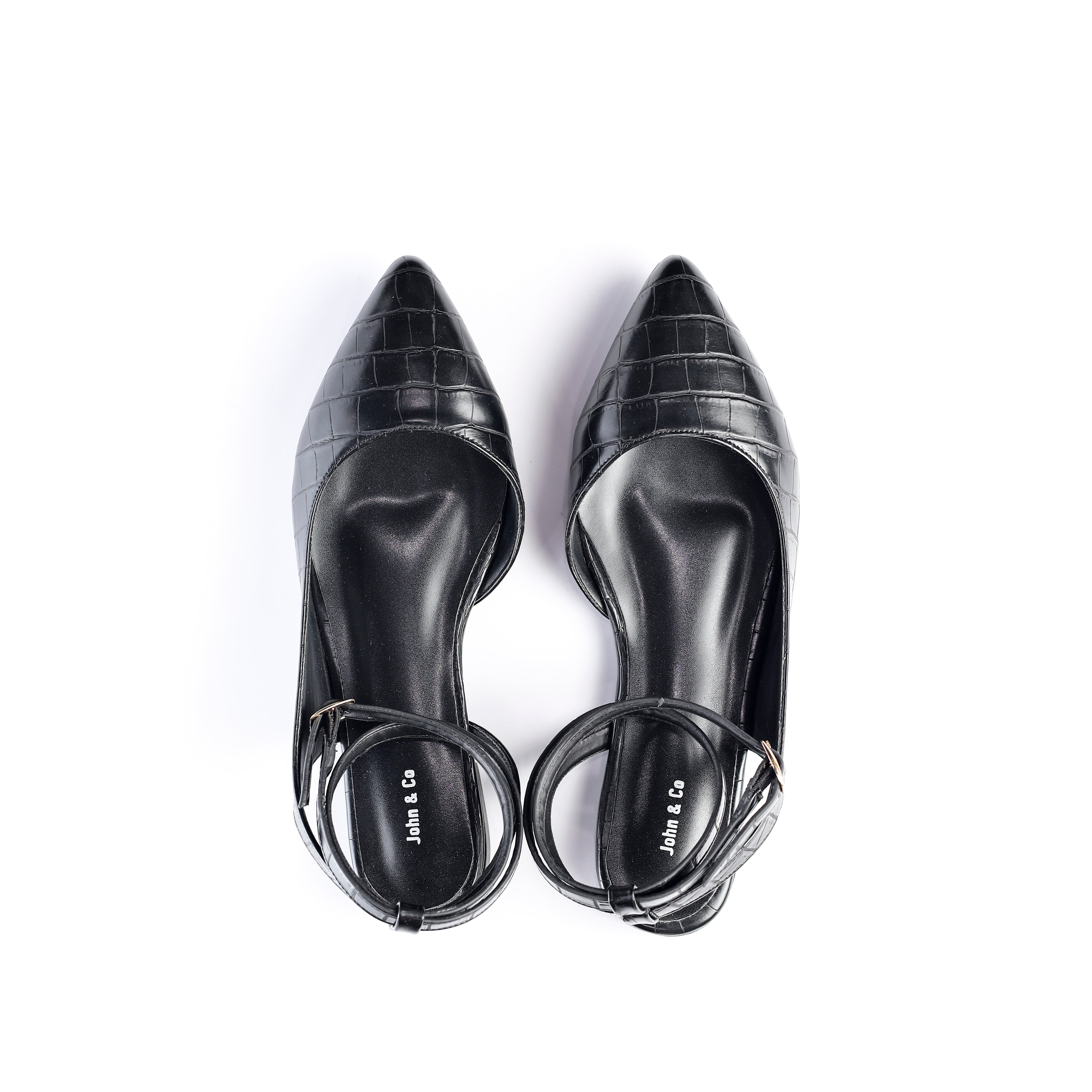 Crocodile-Embossed Ankle Flats Black