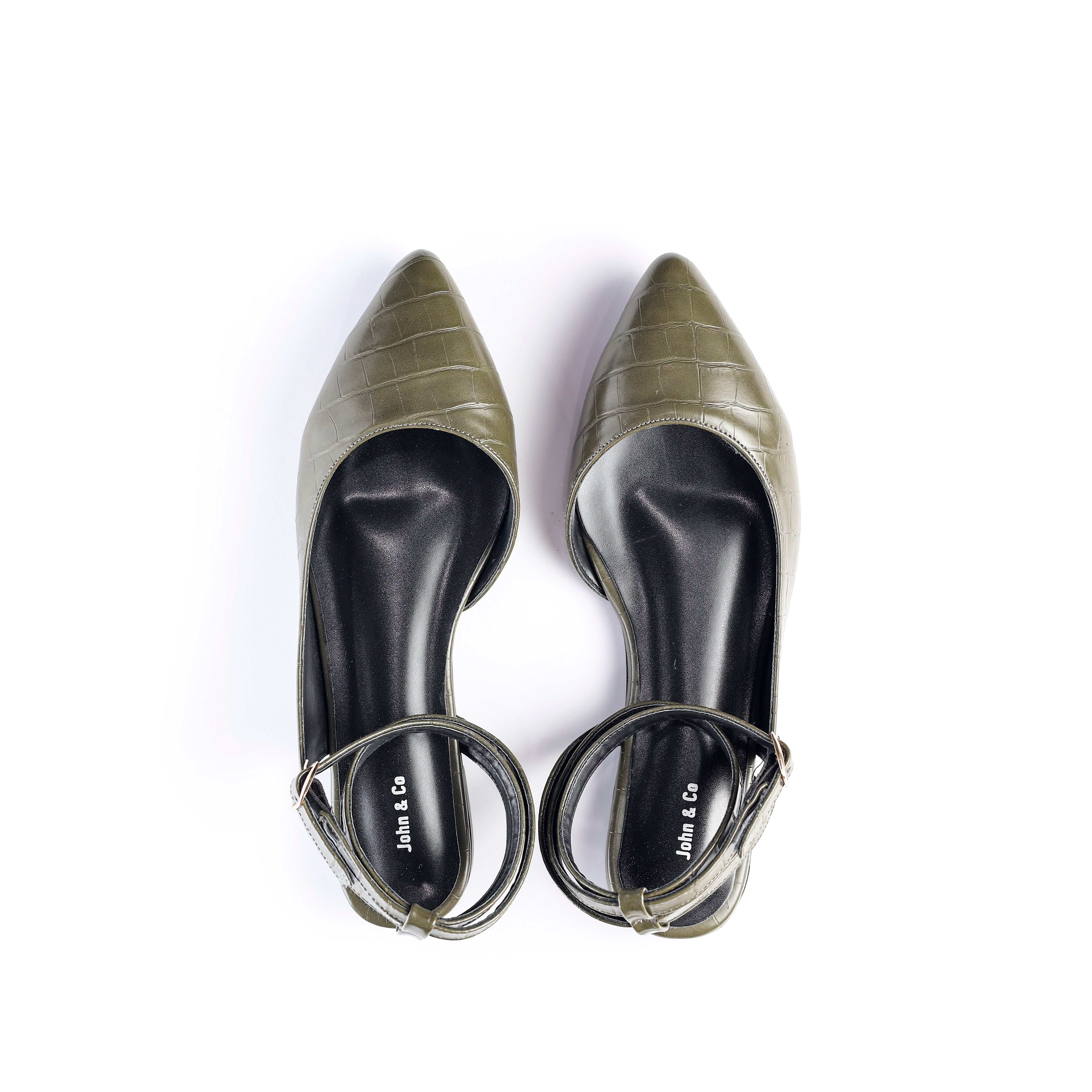 Crocodile-Embossed Ankle Flats Pistache
