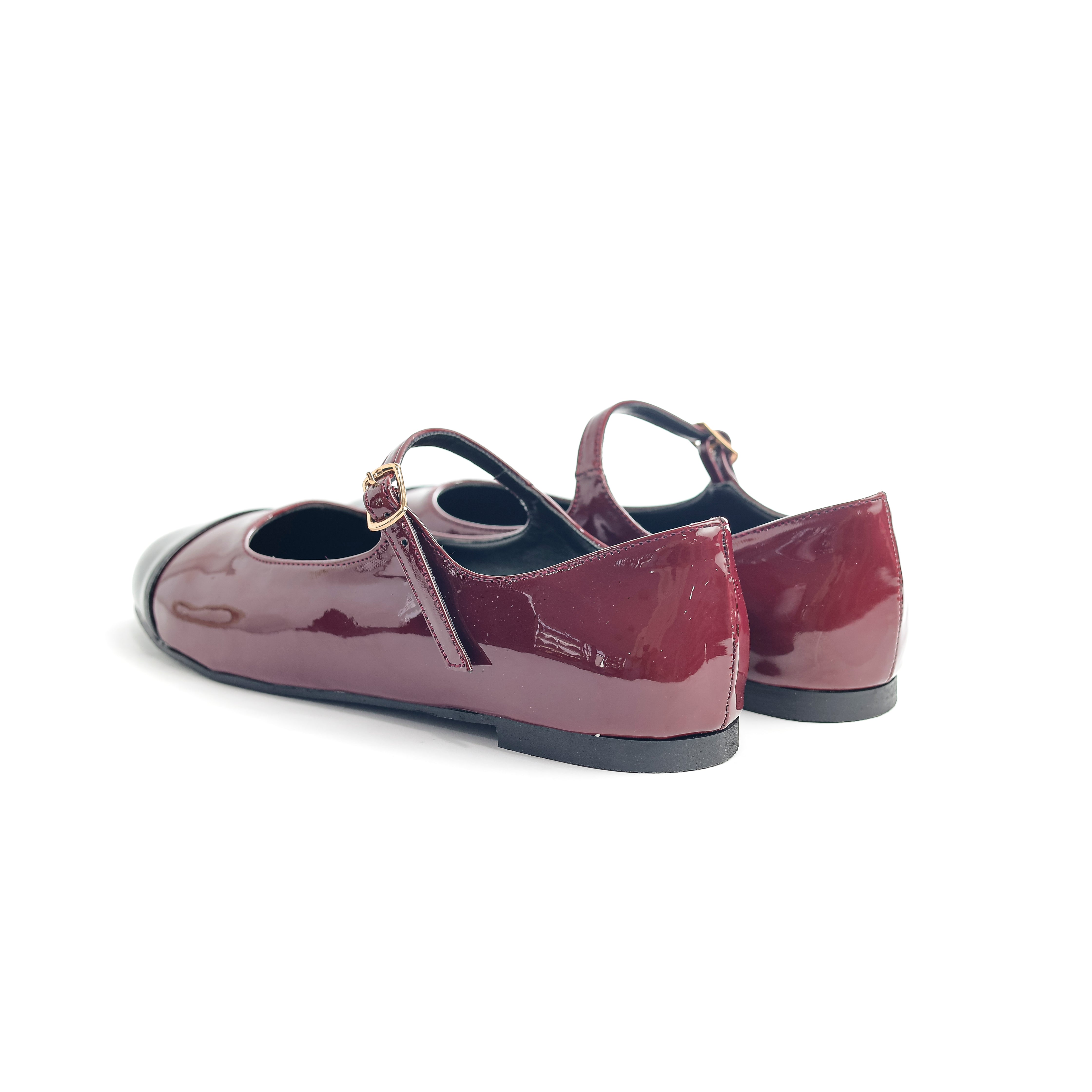 Two-Tone Mary Jane Flats Burgundy