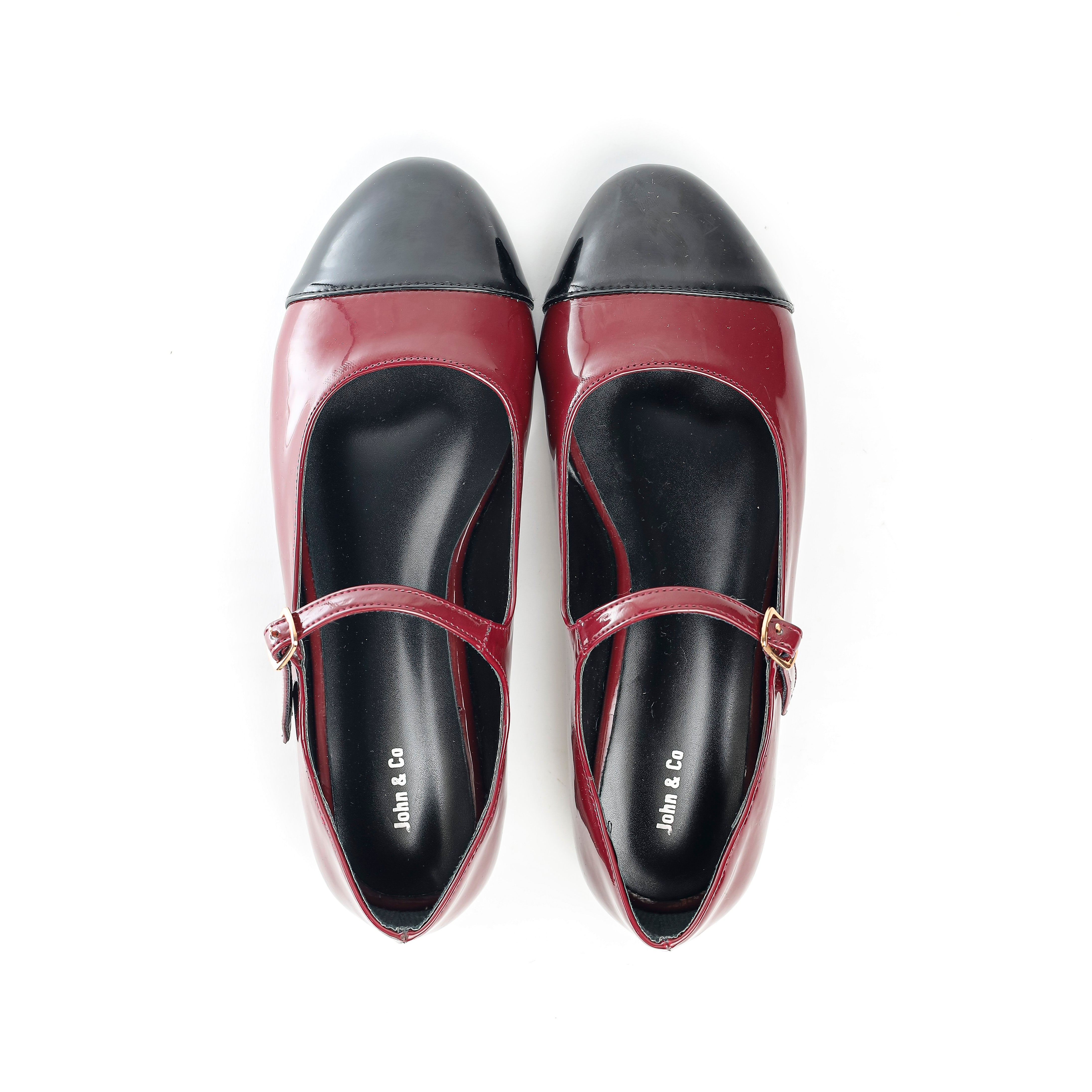 Two-Tone Mary Jane Flats Burgundy