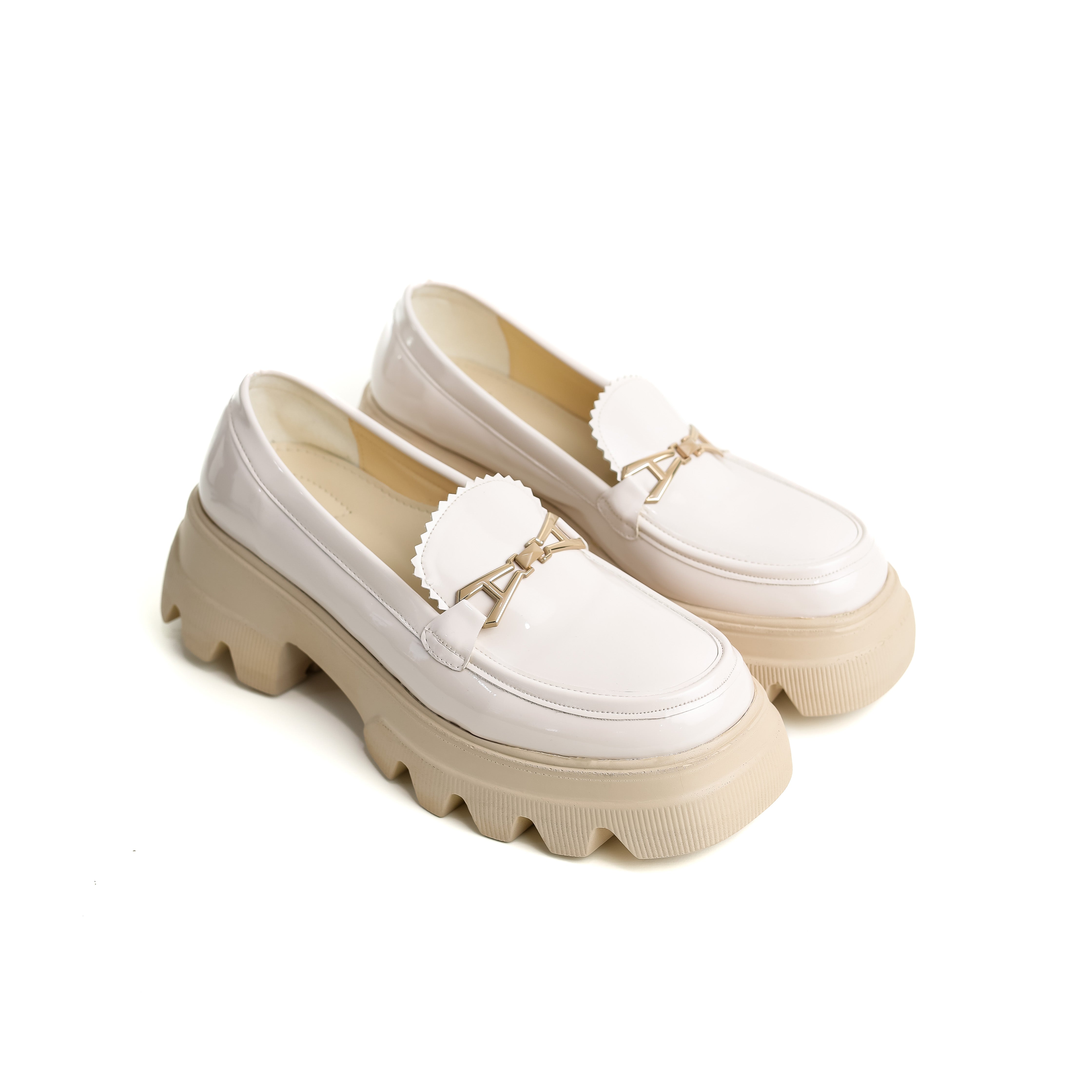 Shiny Luxe Slip-Ons Beige