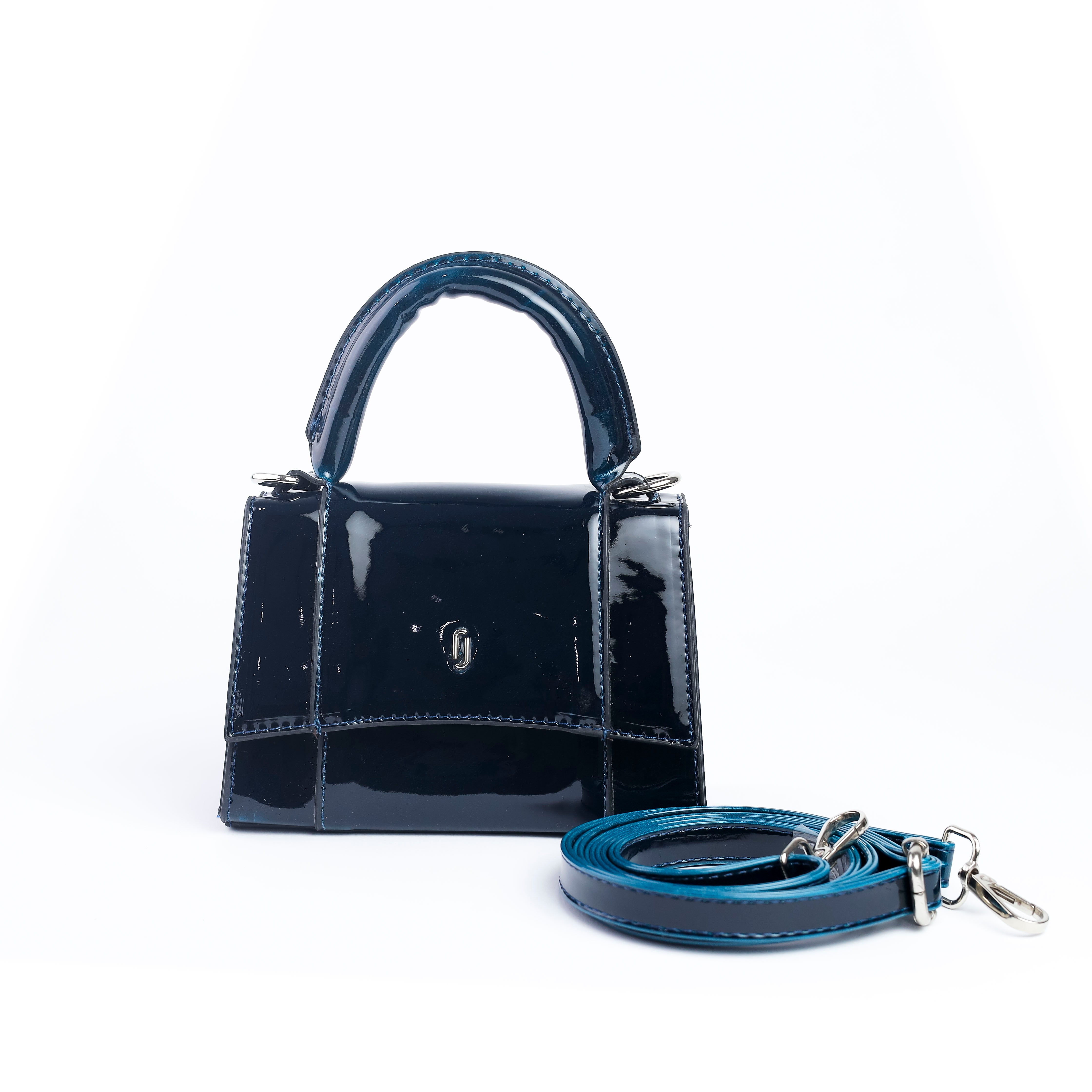 Mini Embossed Top Handle Bag Navy Blue