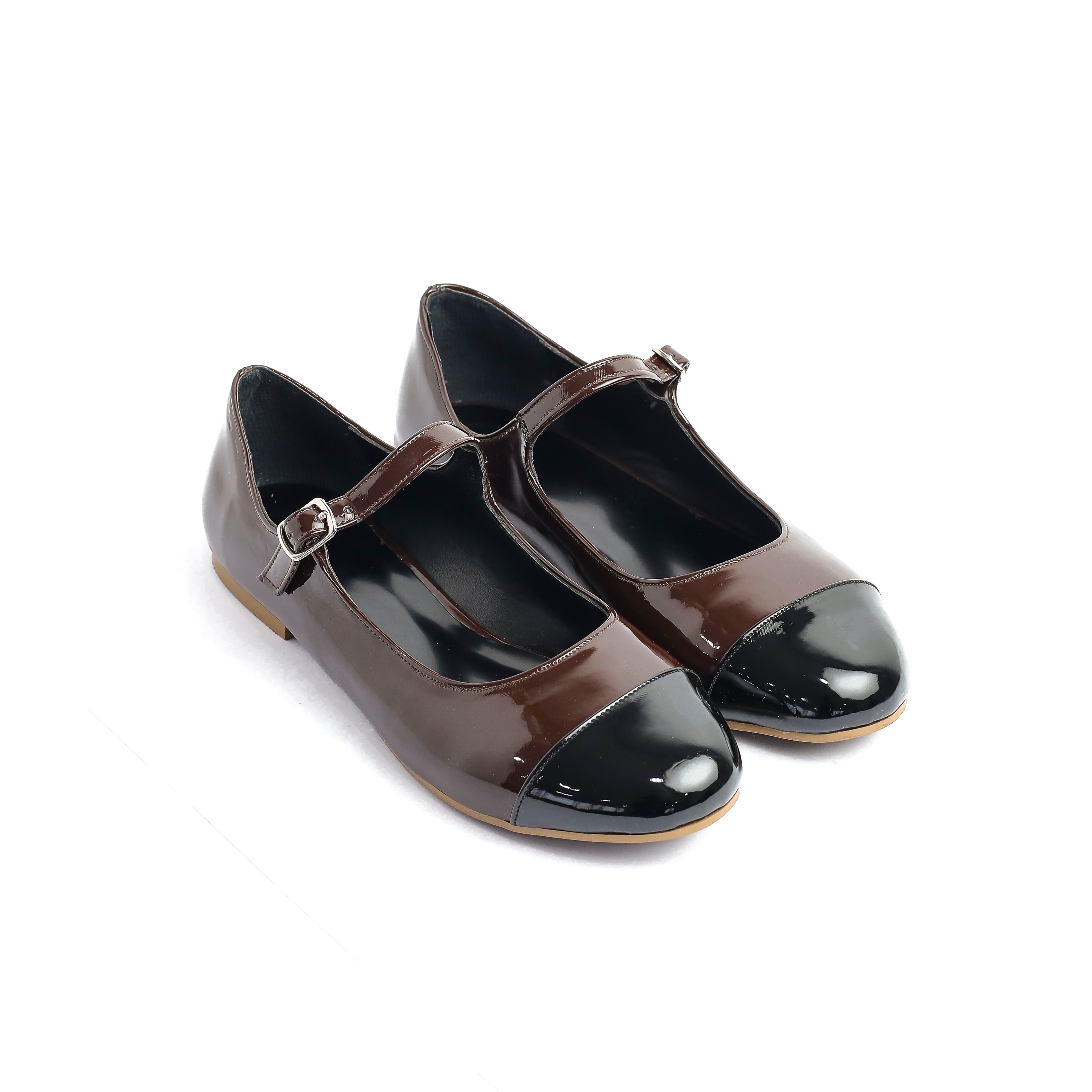Two-Tone Mary Jane Flats Brown