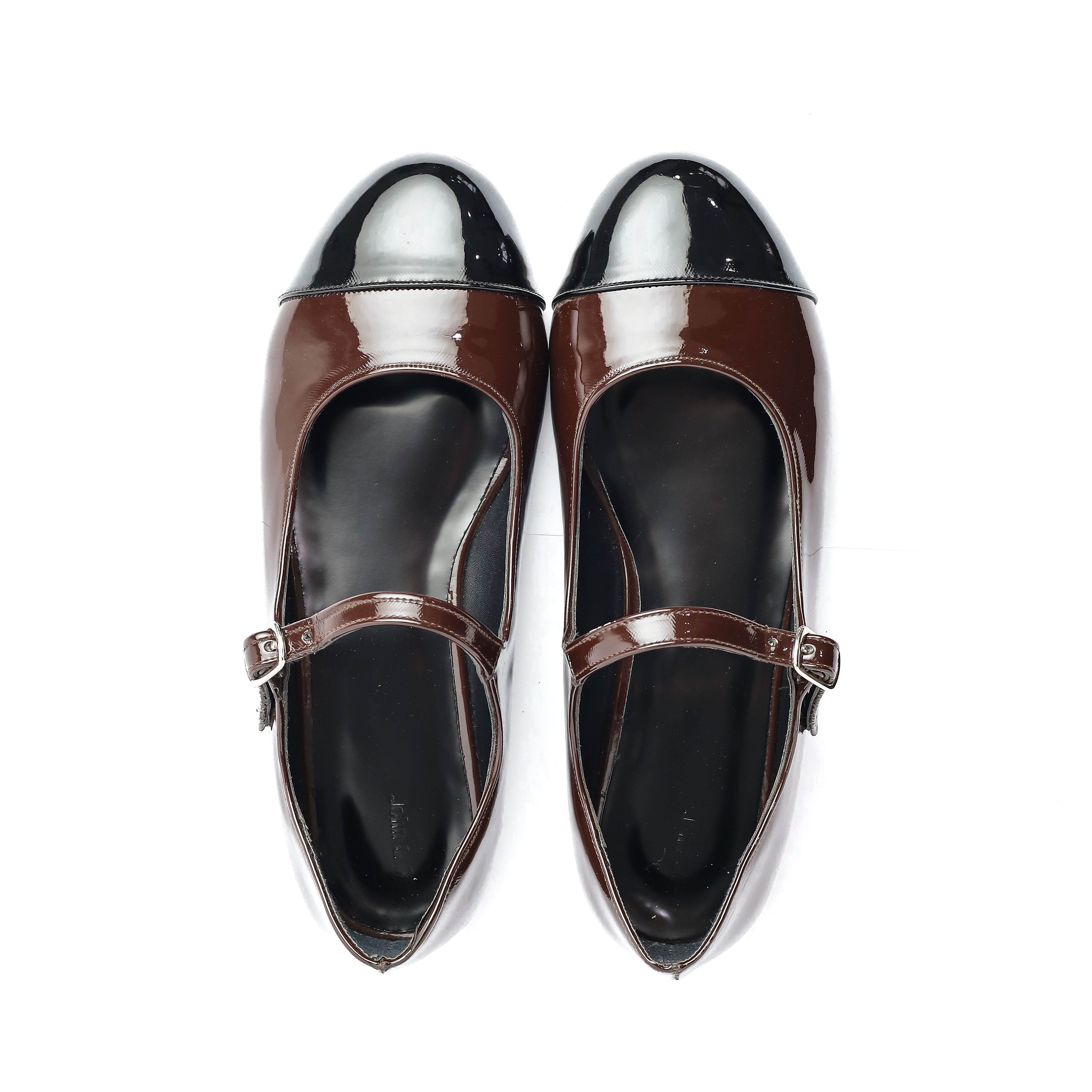 Two-Tone Mary Jane Flats Brown