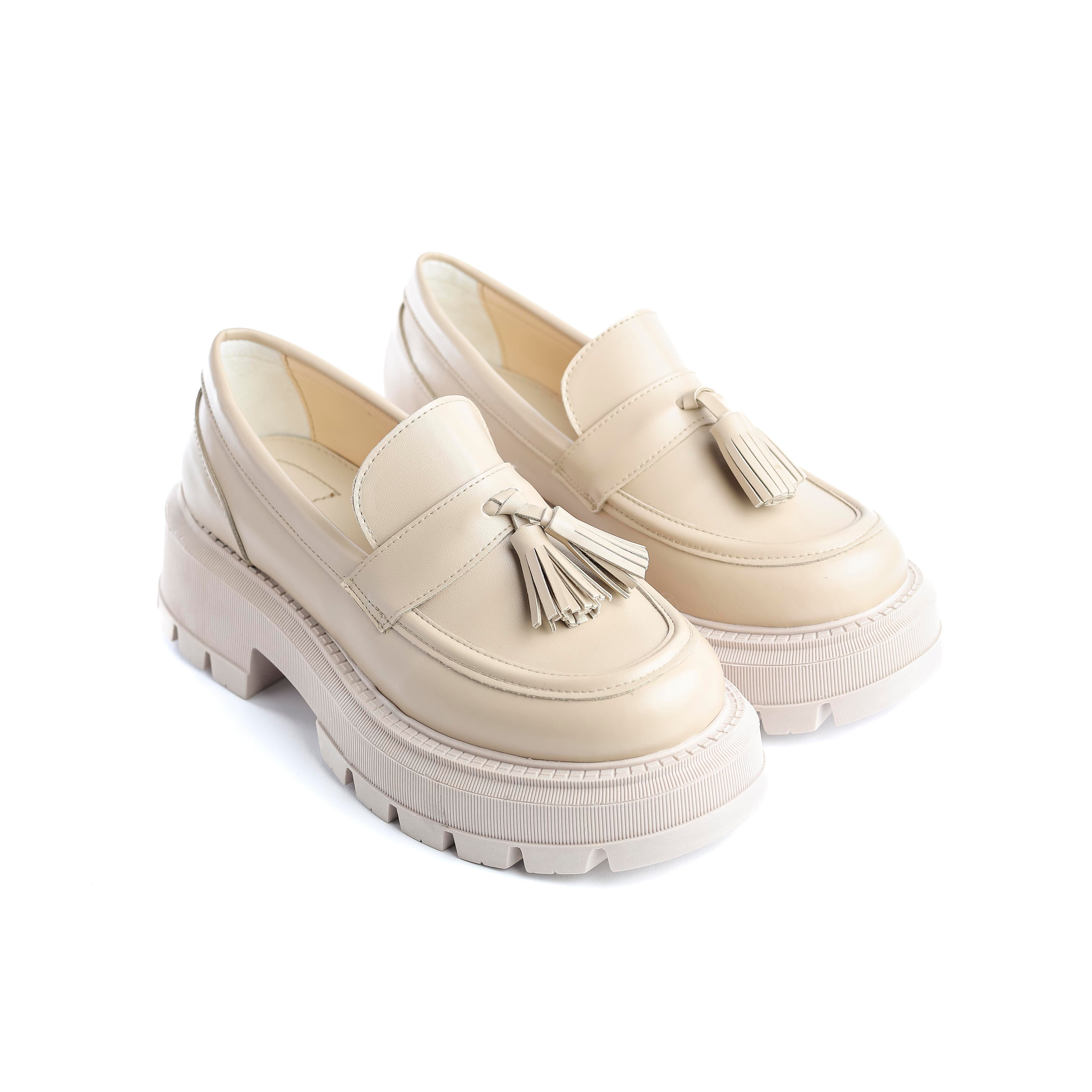 Ivory Tassel Loafers Beige
