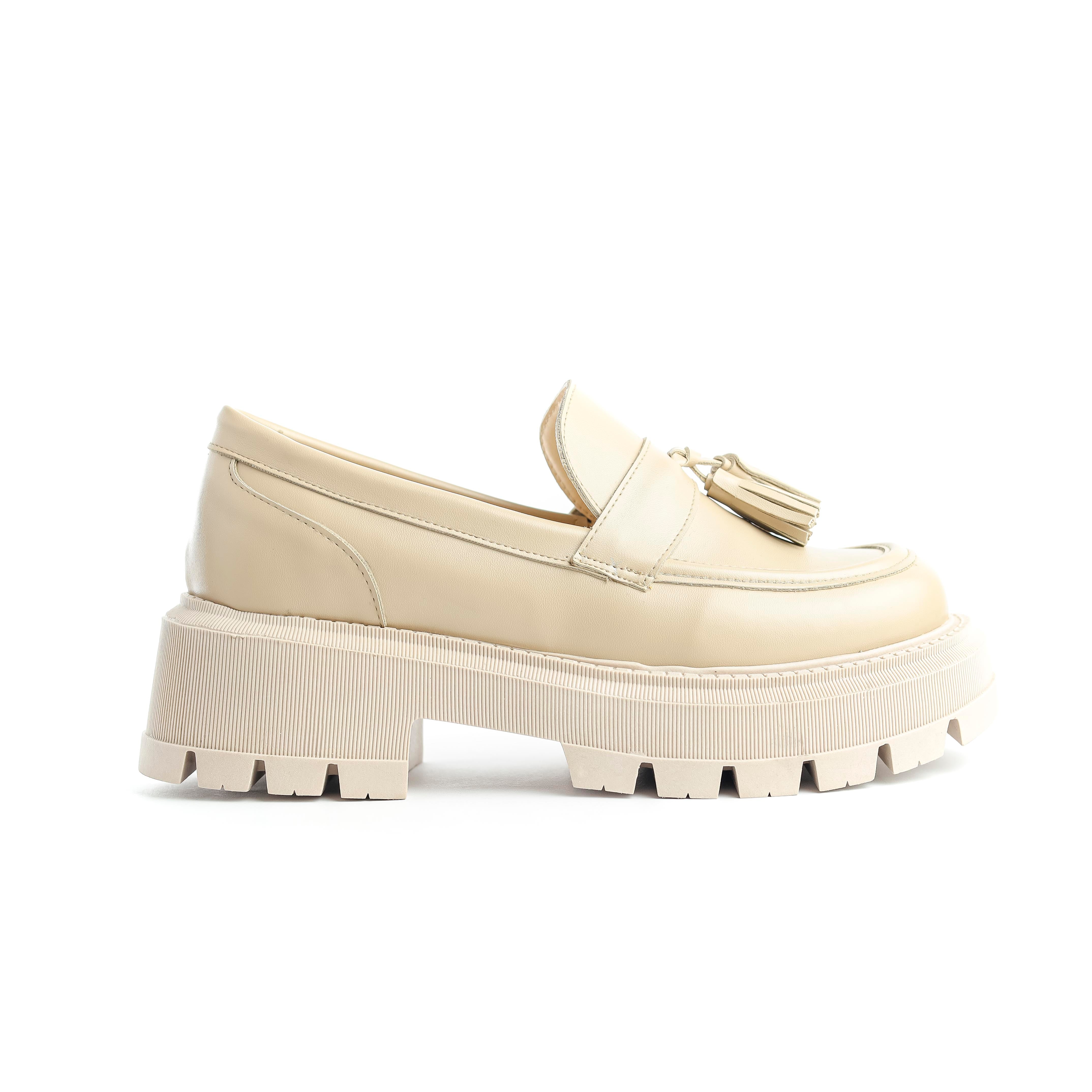 Ivory Tassel Loafers Beige