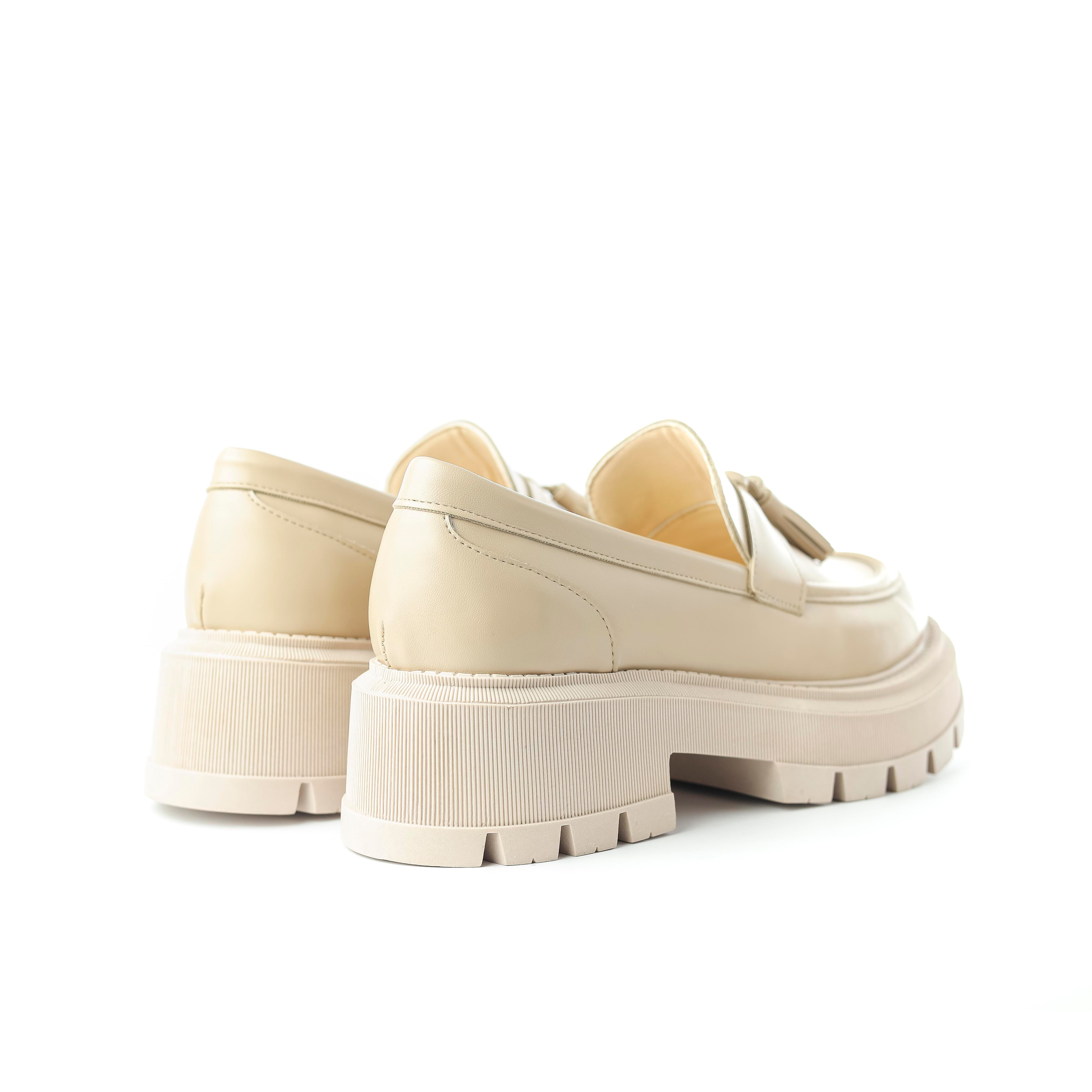 Ivory Tassel Loafers Beige