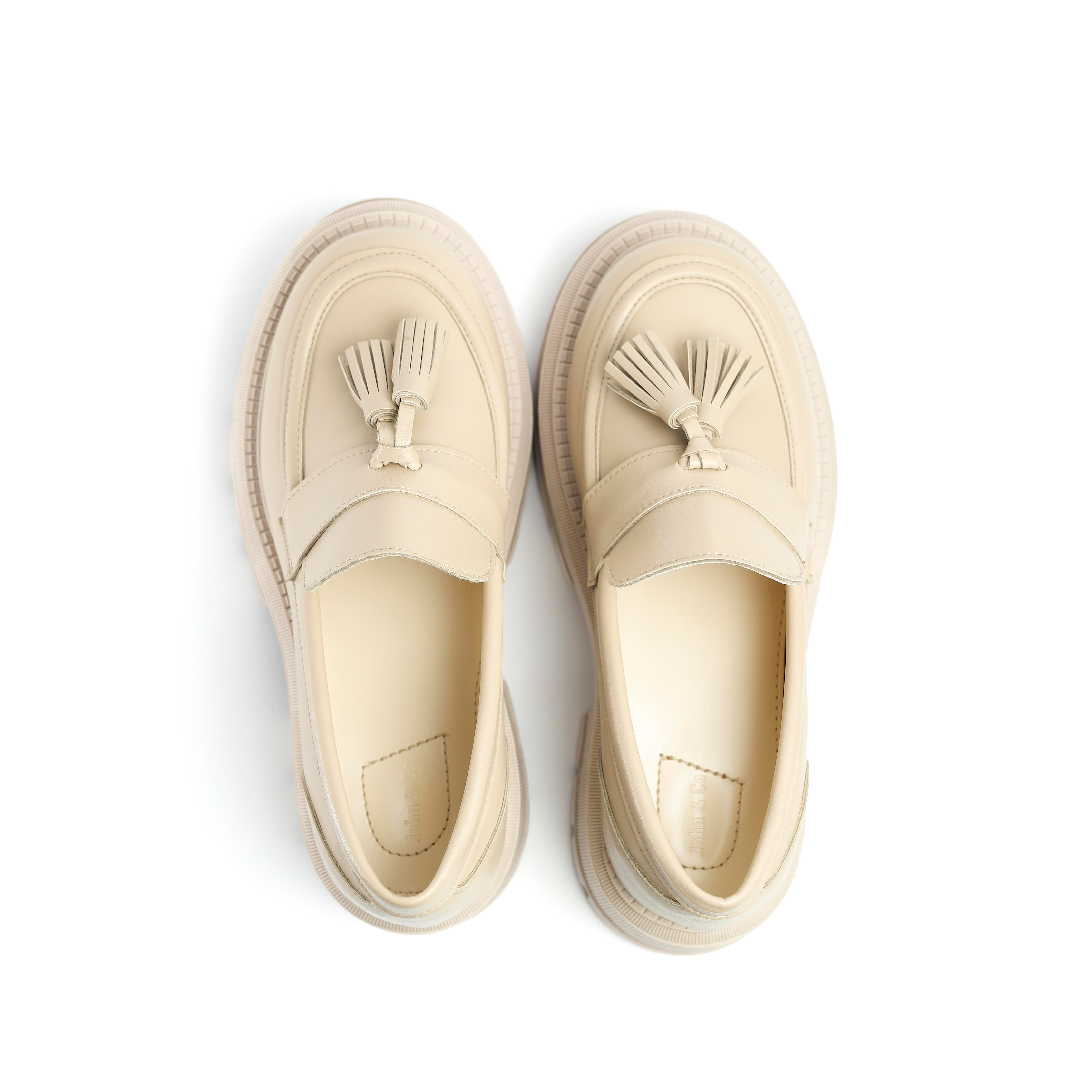 Ivory Tassel Loafers Beige