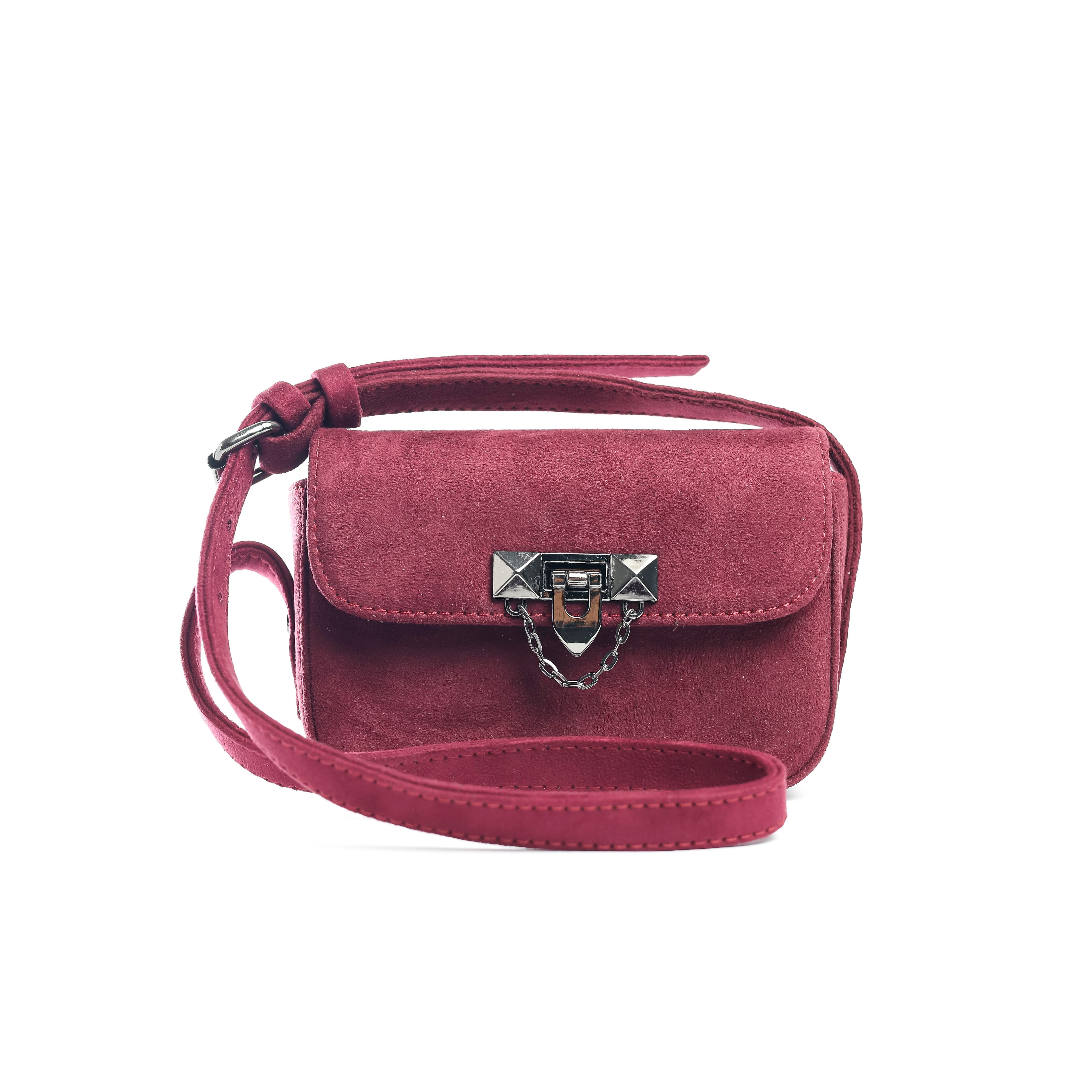 Suede Snap Satchel Burgundy