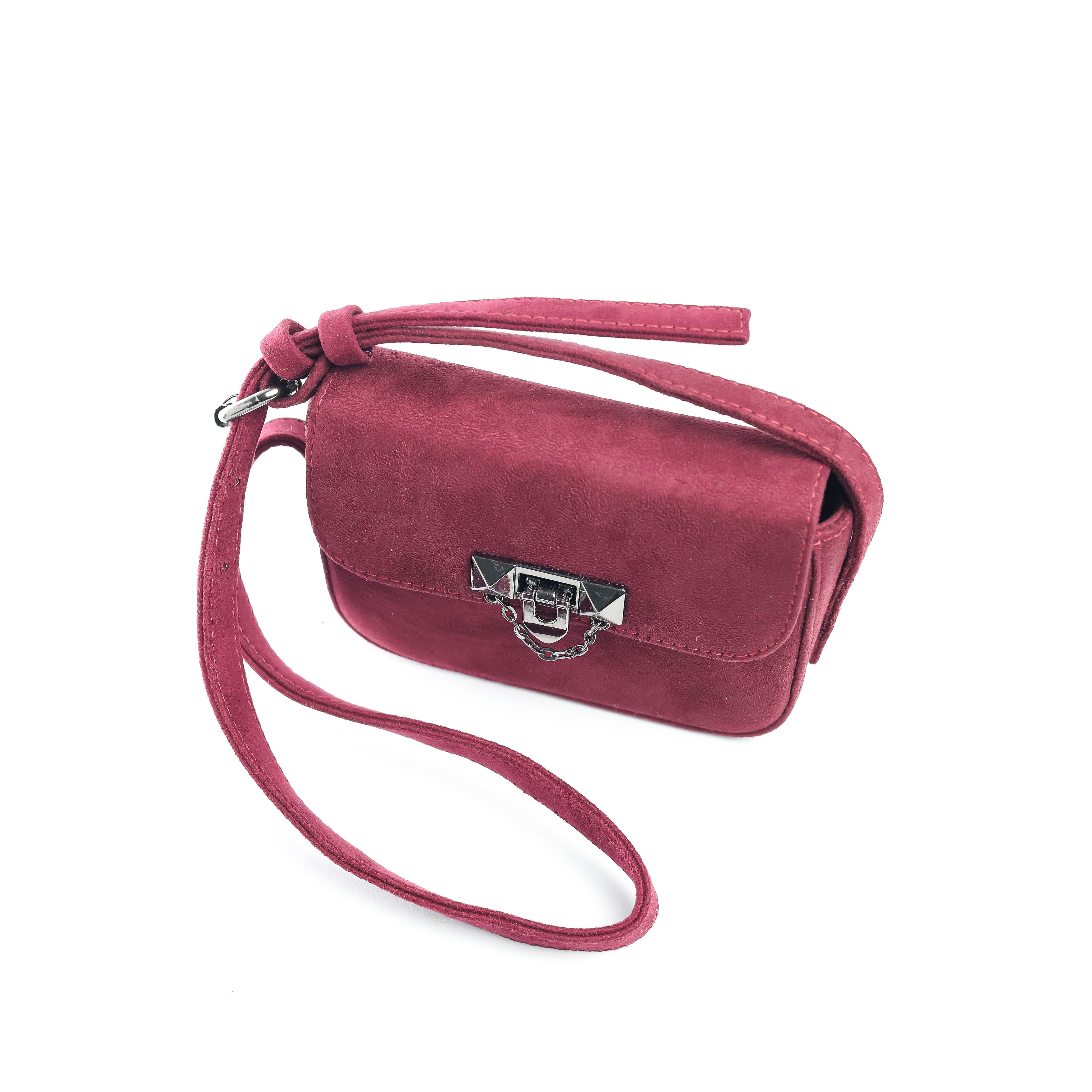 Suede Snap Satchel Burgundy