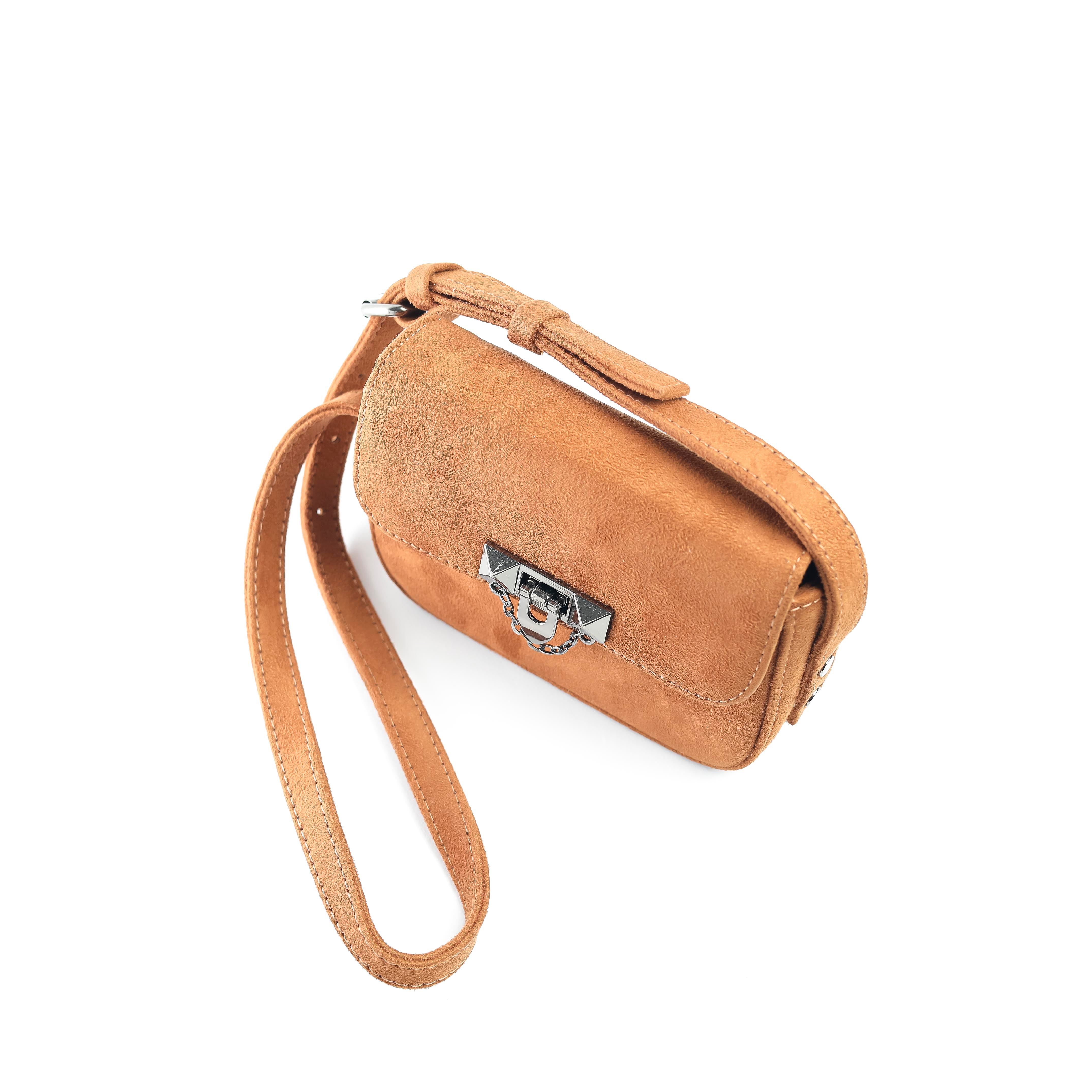 Suede Snap Satchel Havane