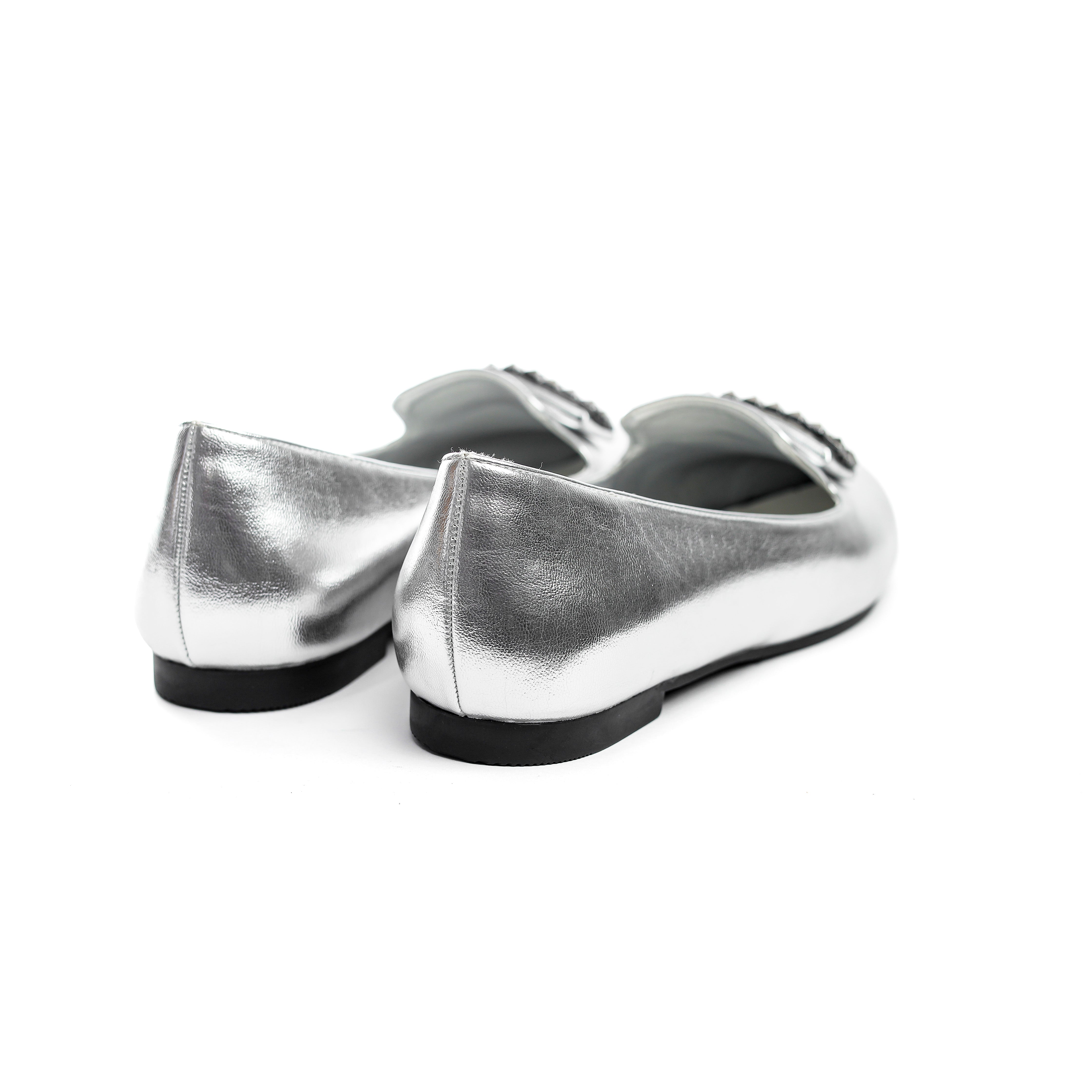 Studded Metallic Loafer Silver