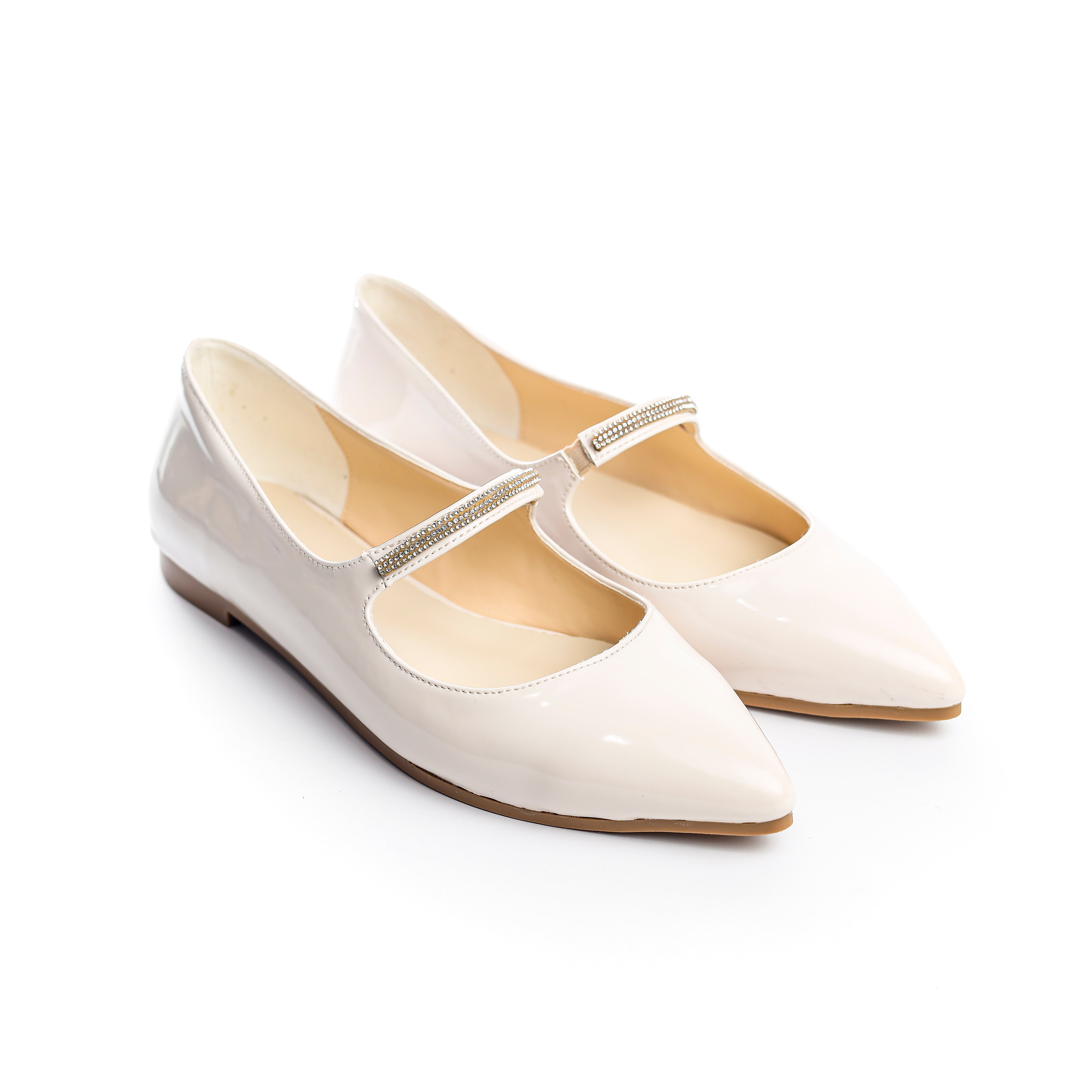 Crystal Bloom Flats Beige