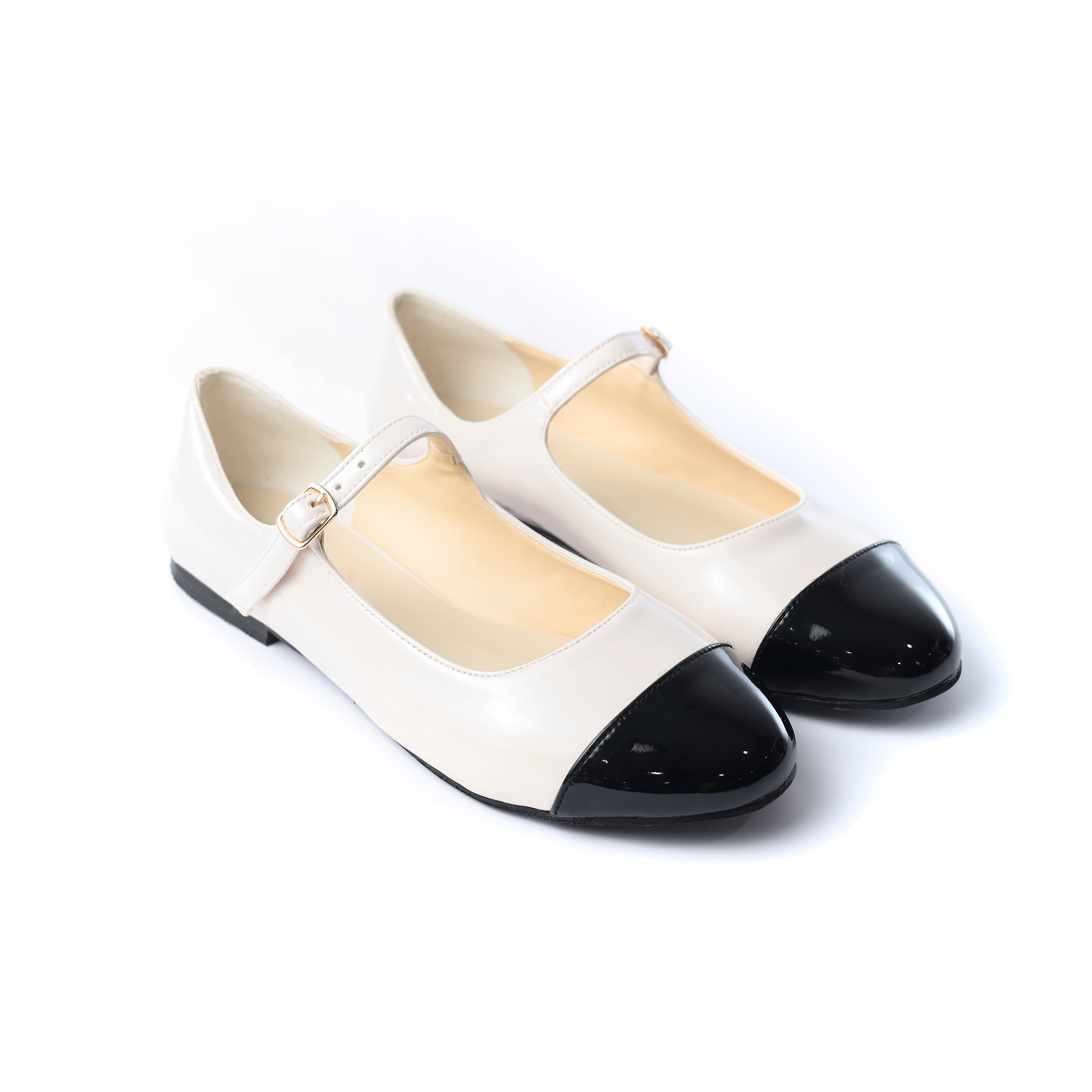 Two-Tone Mary Jane Flats Beige