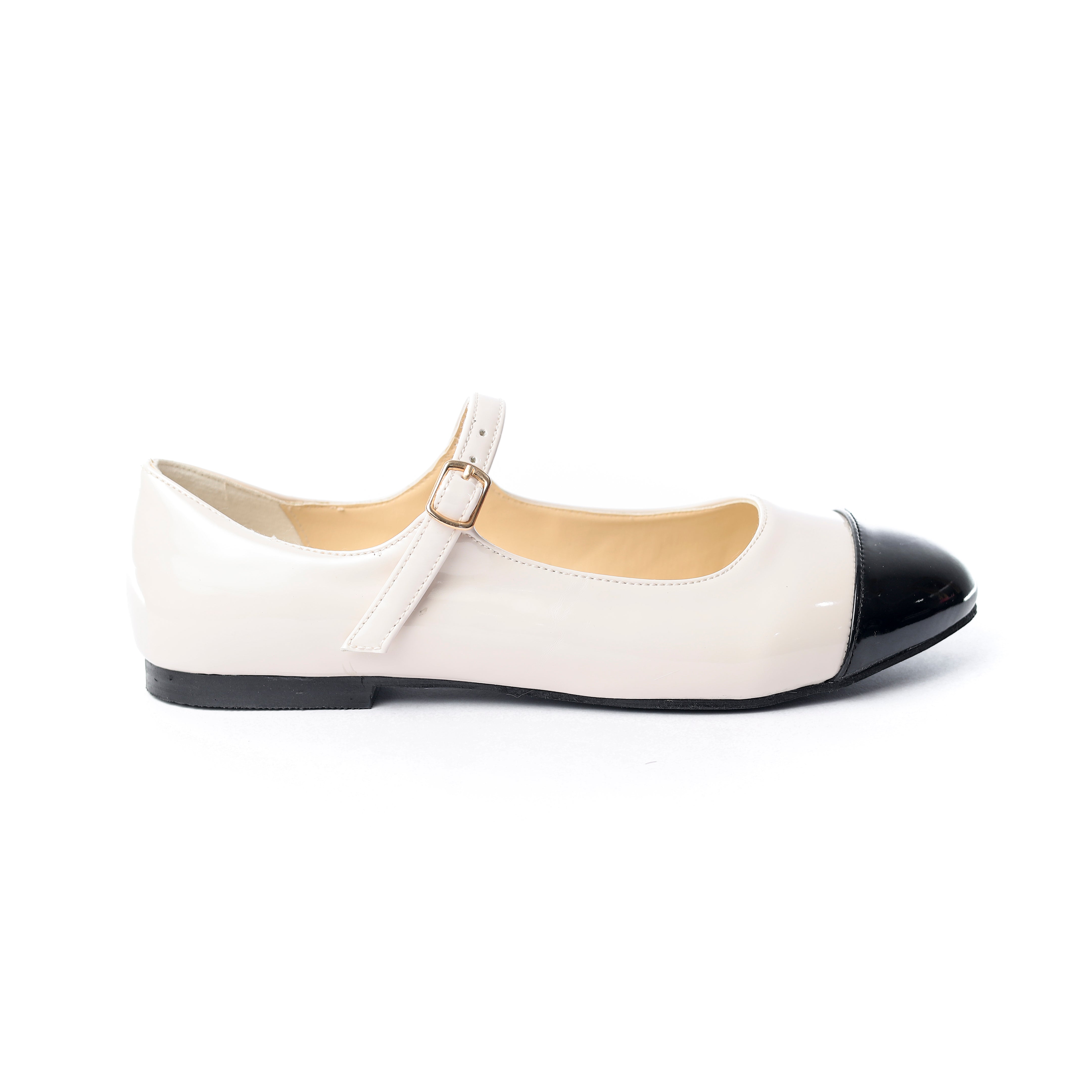 Two-Tone Mary Jane Flats Beige