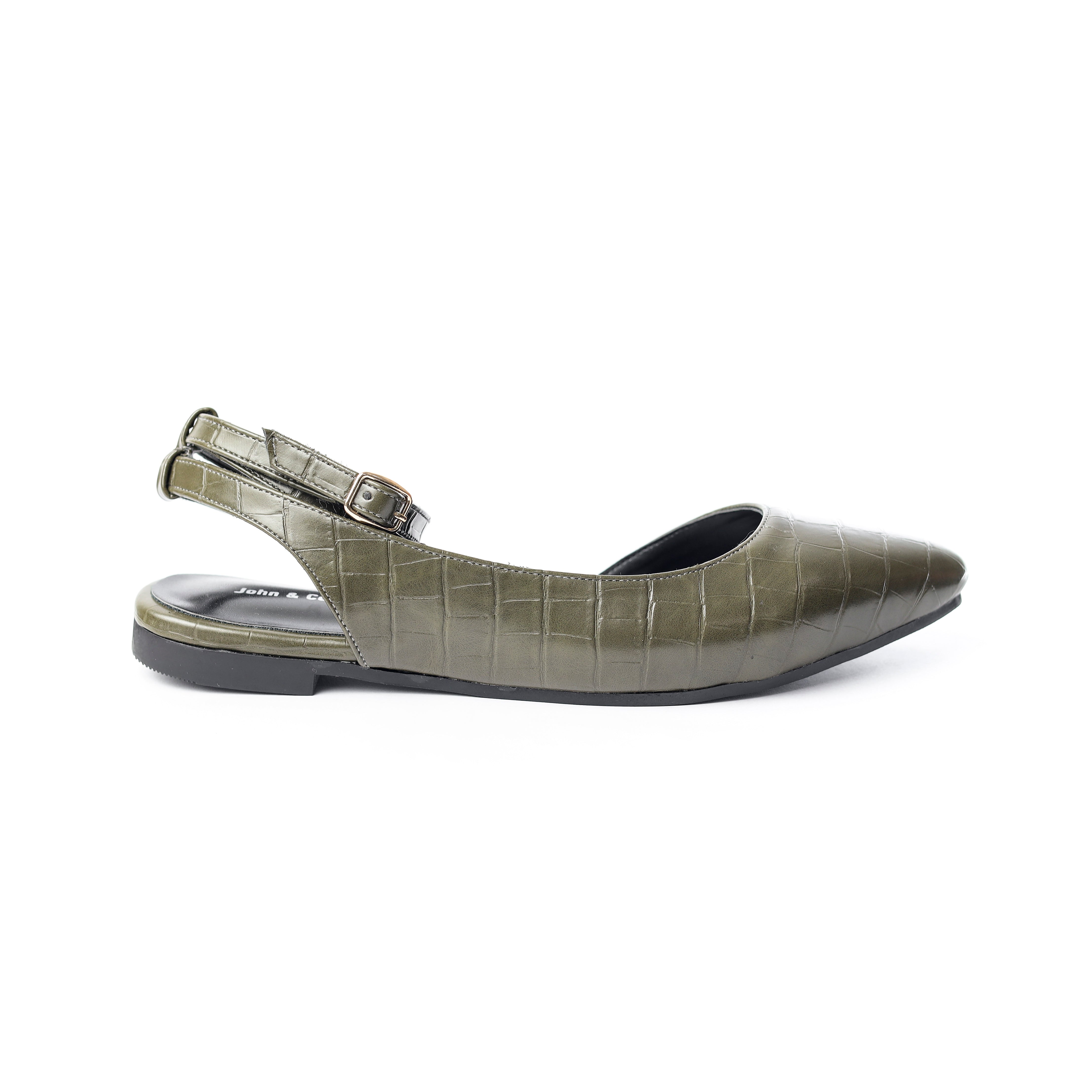 Crocodile-Embossed Ankle Flats Pistache