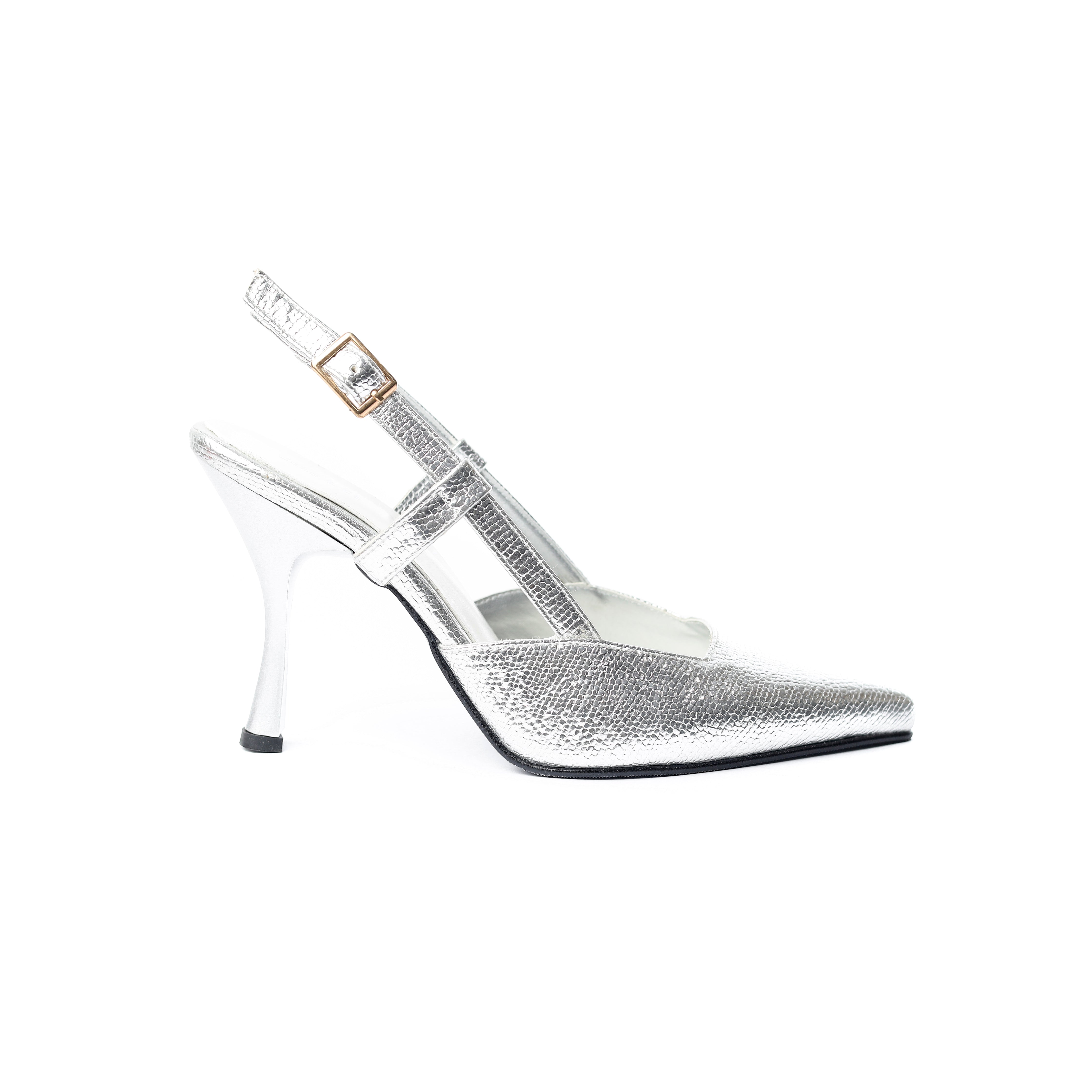 Textured Slingback Pumps Silver