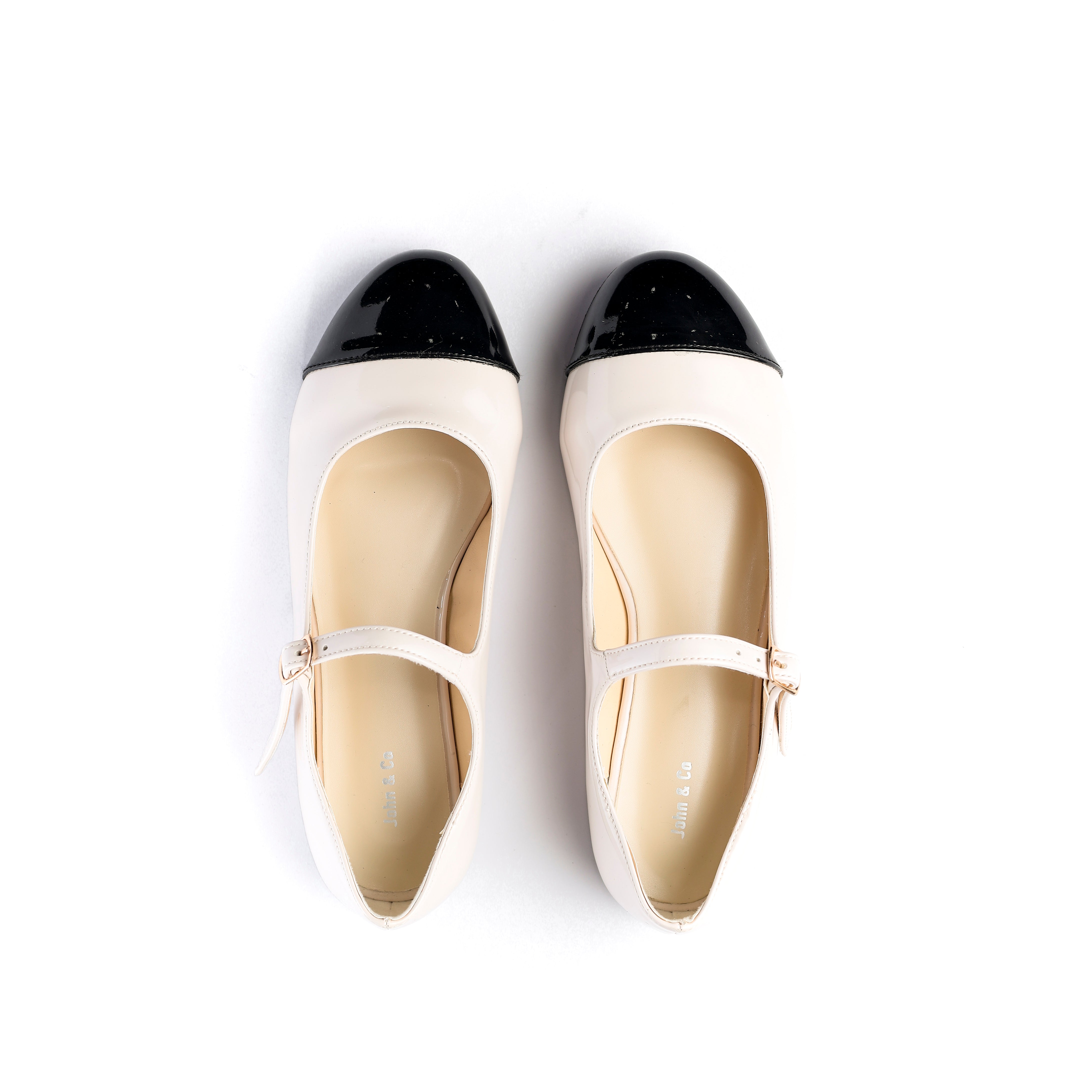 Two-Tone Mary Jane Flats Beige