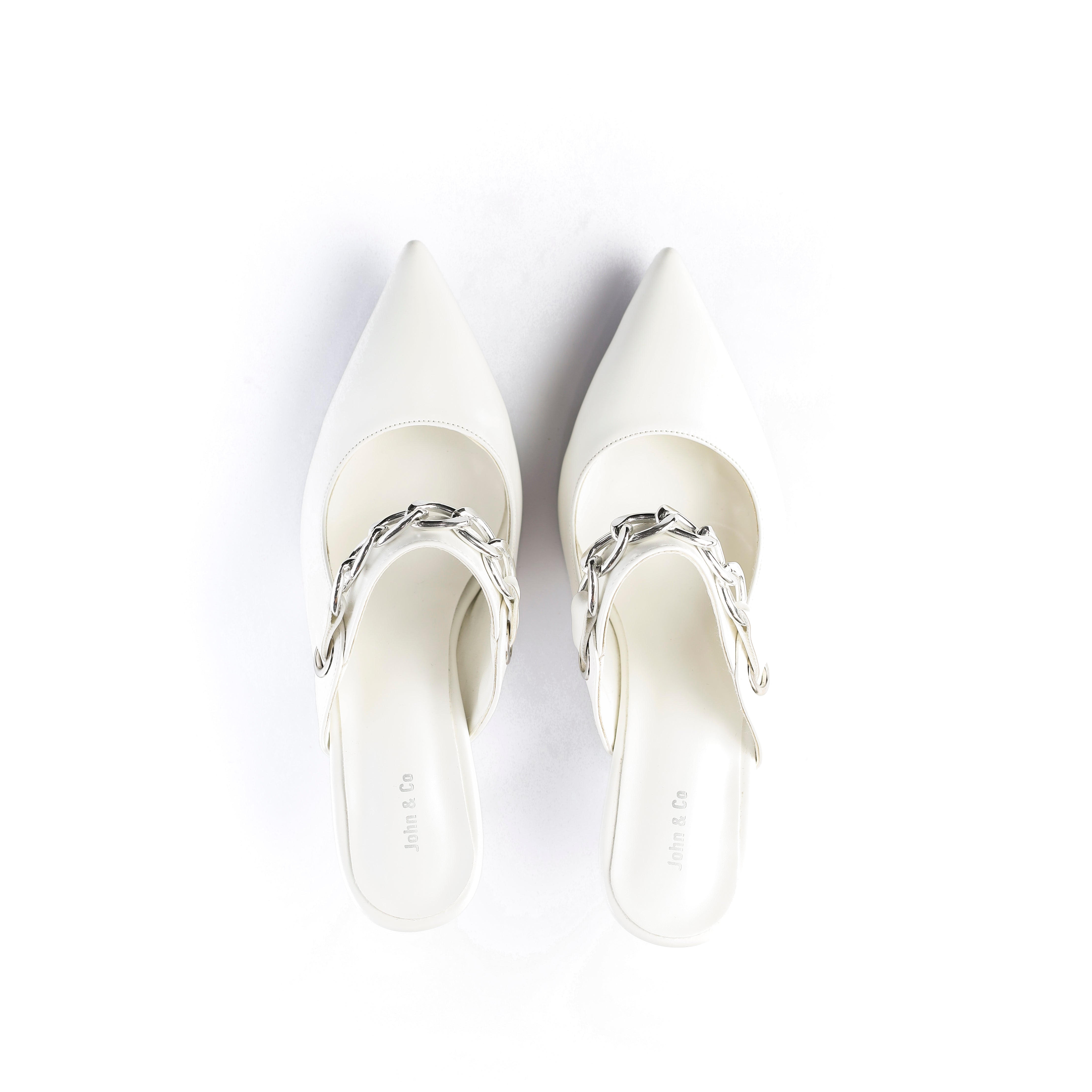 Luxury Chain Accent Mules White