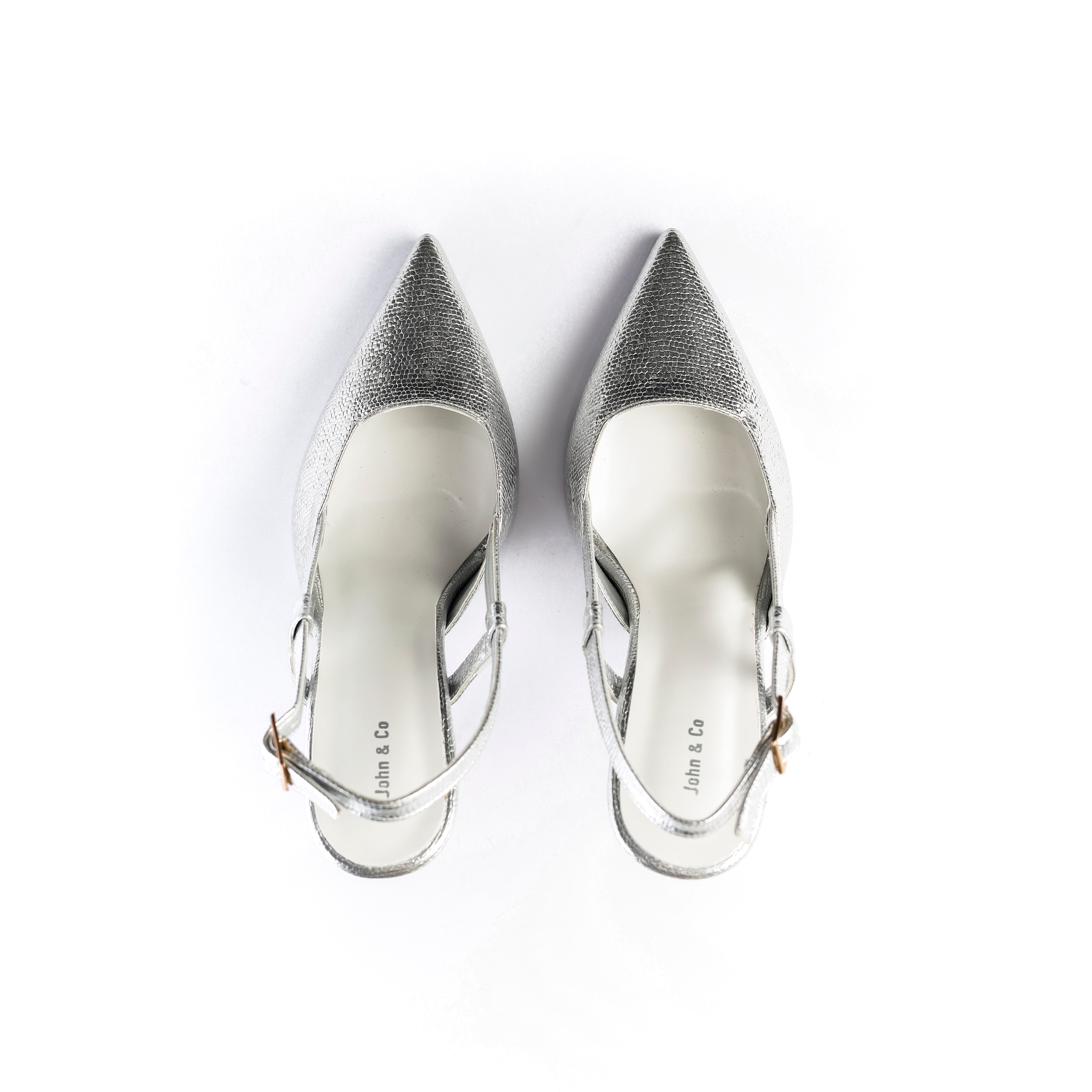 Textured Slingback Pumps Silver