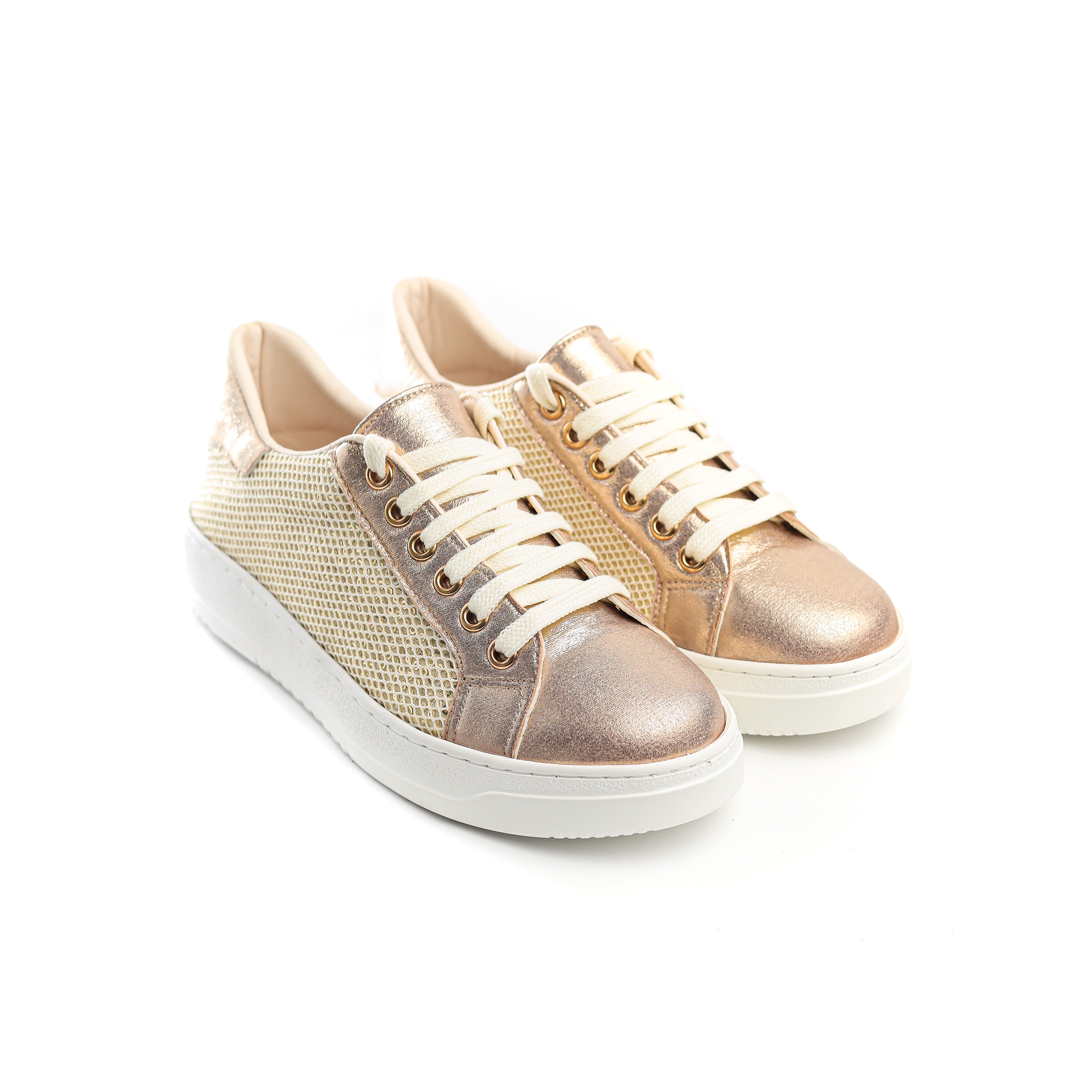 Mesh Panel Sneakers Gold