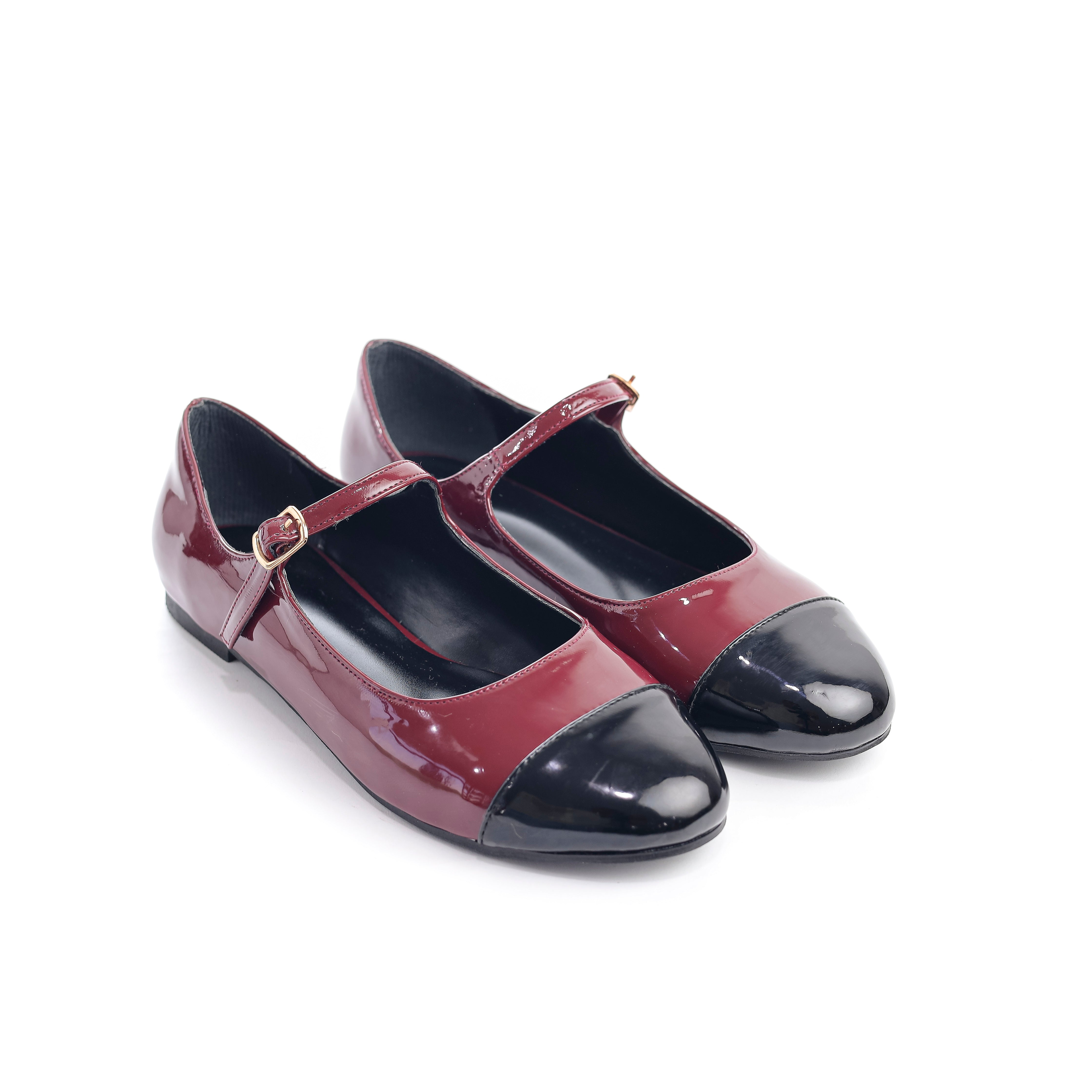 Two-Tone Mary Jane Flats Burgundy