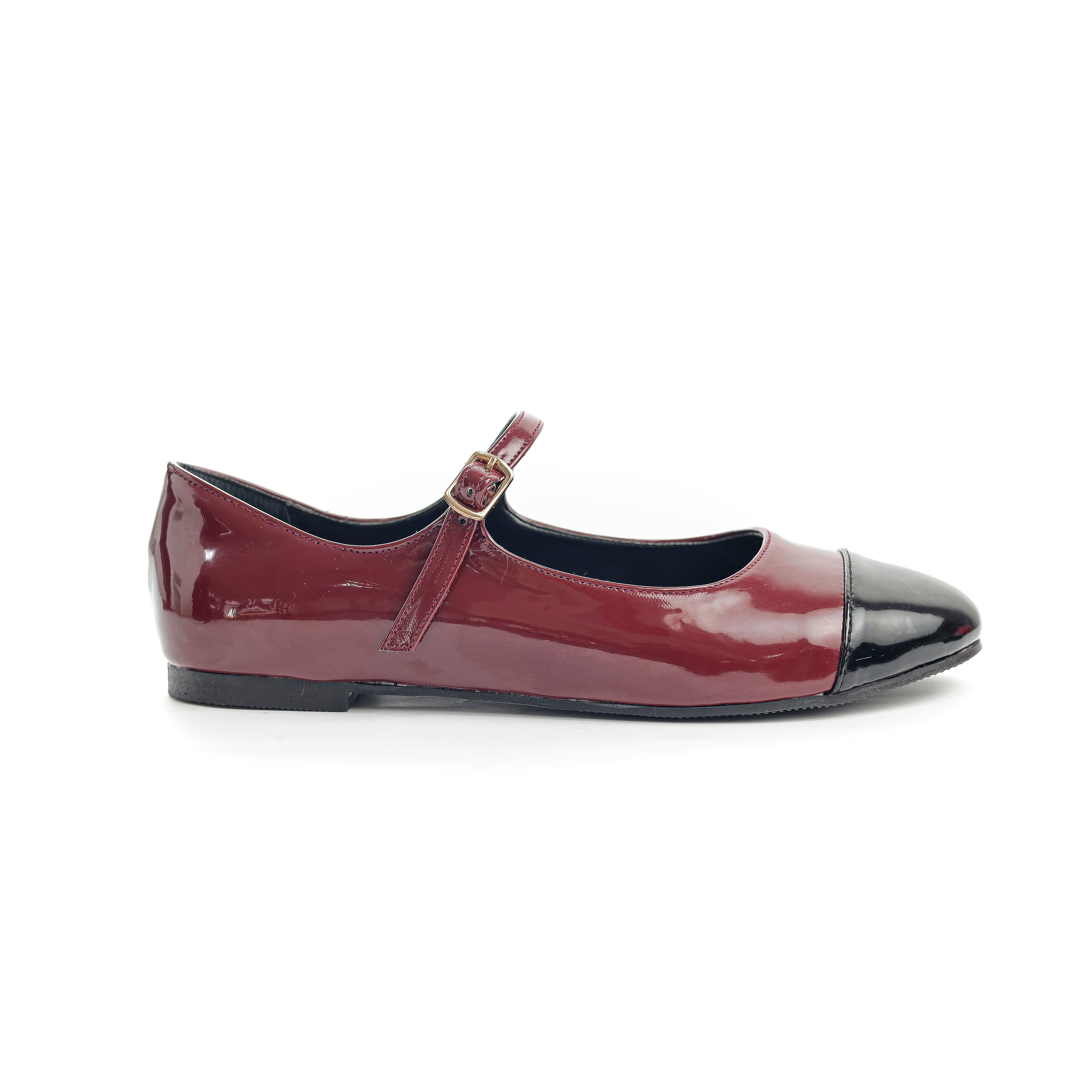 Two-Tone Mary Jane Flats Burgundy