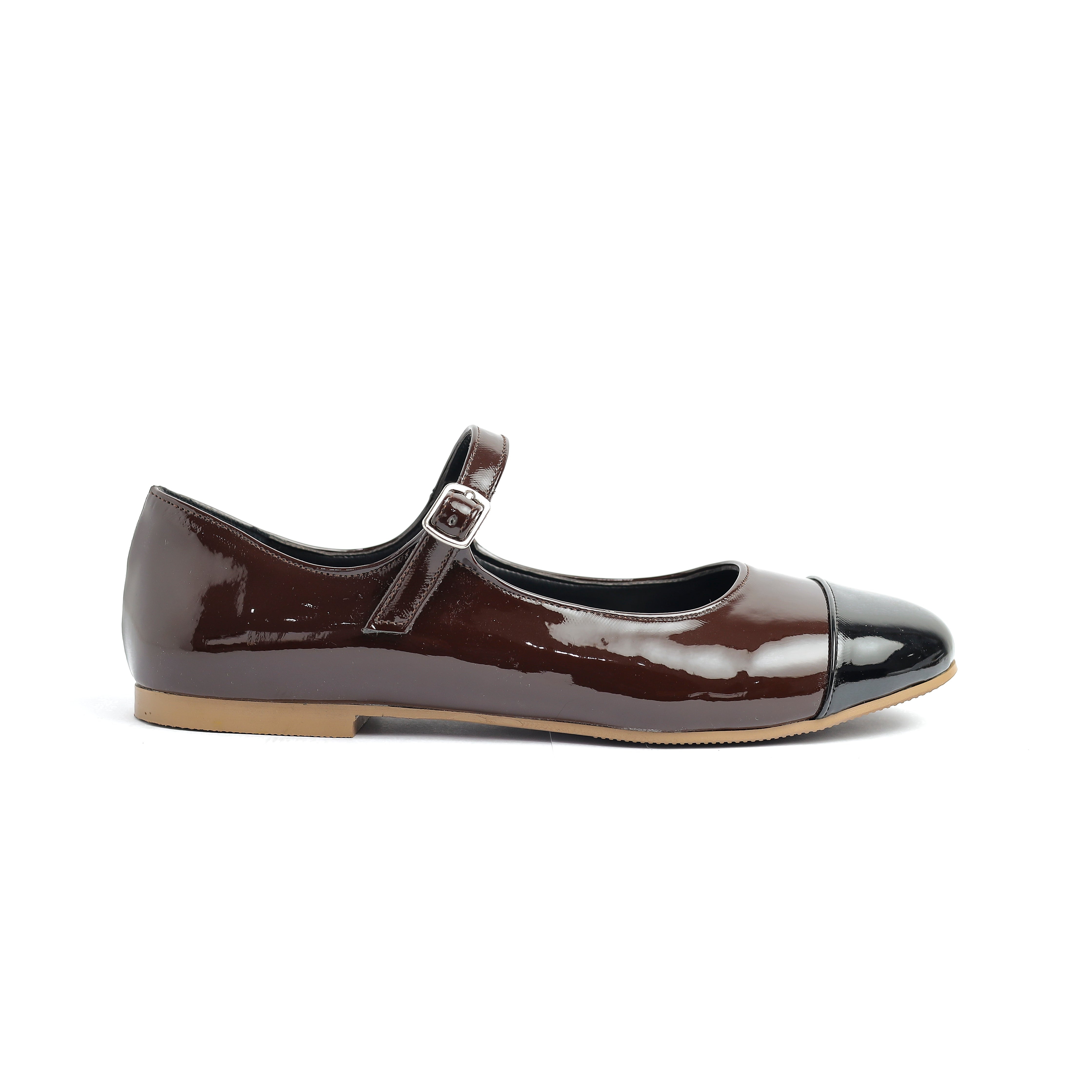 Two-Tone Mary Jane Flats Brown