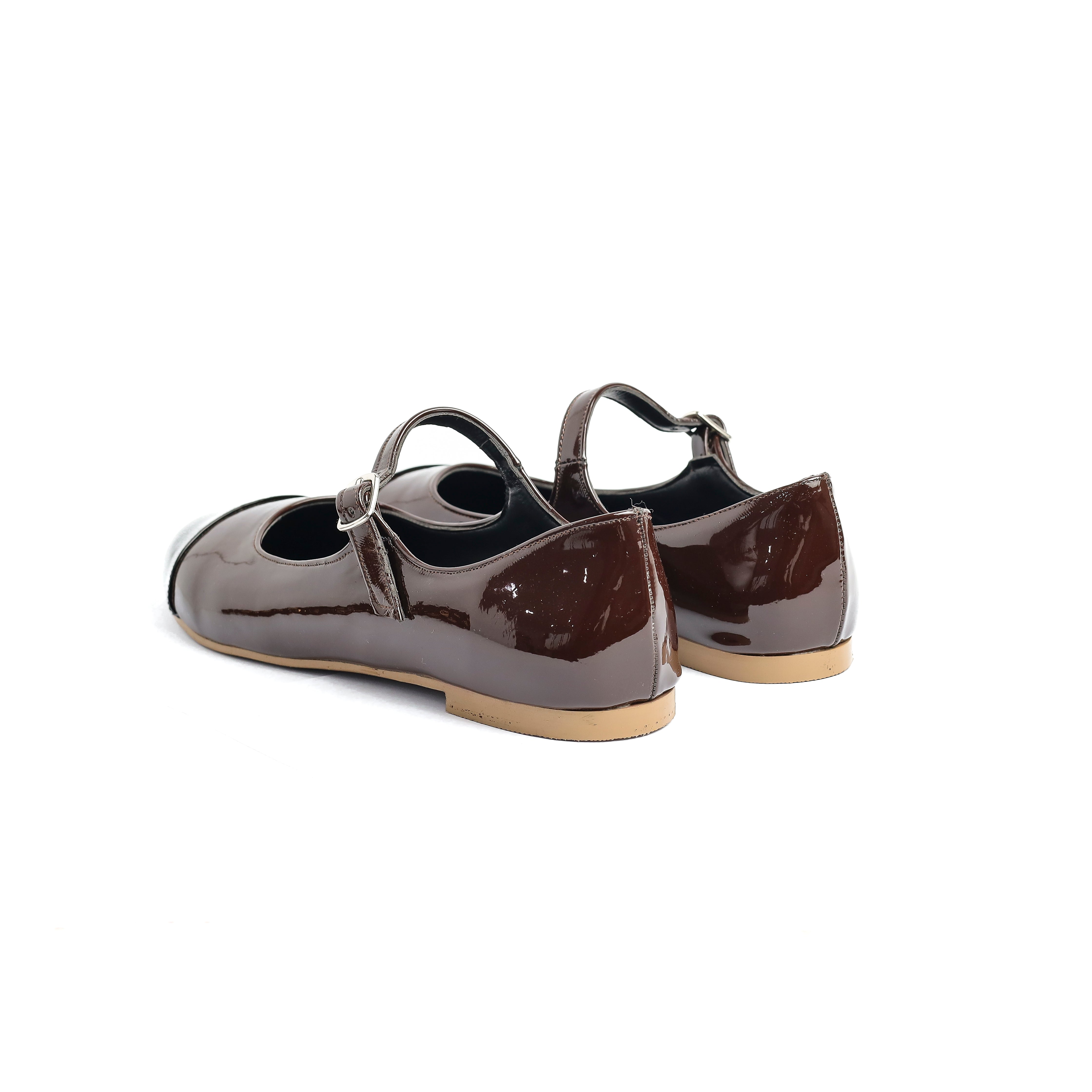 Two-Tone Mary Jane Flats Brown