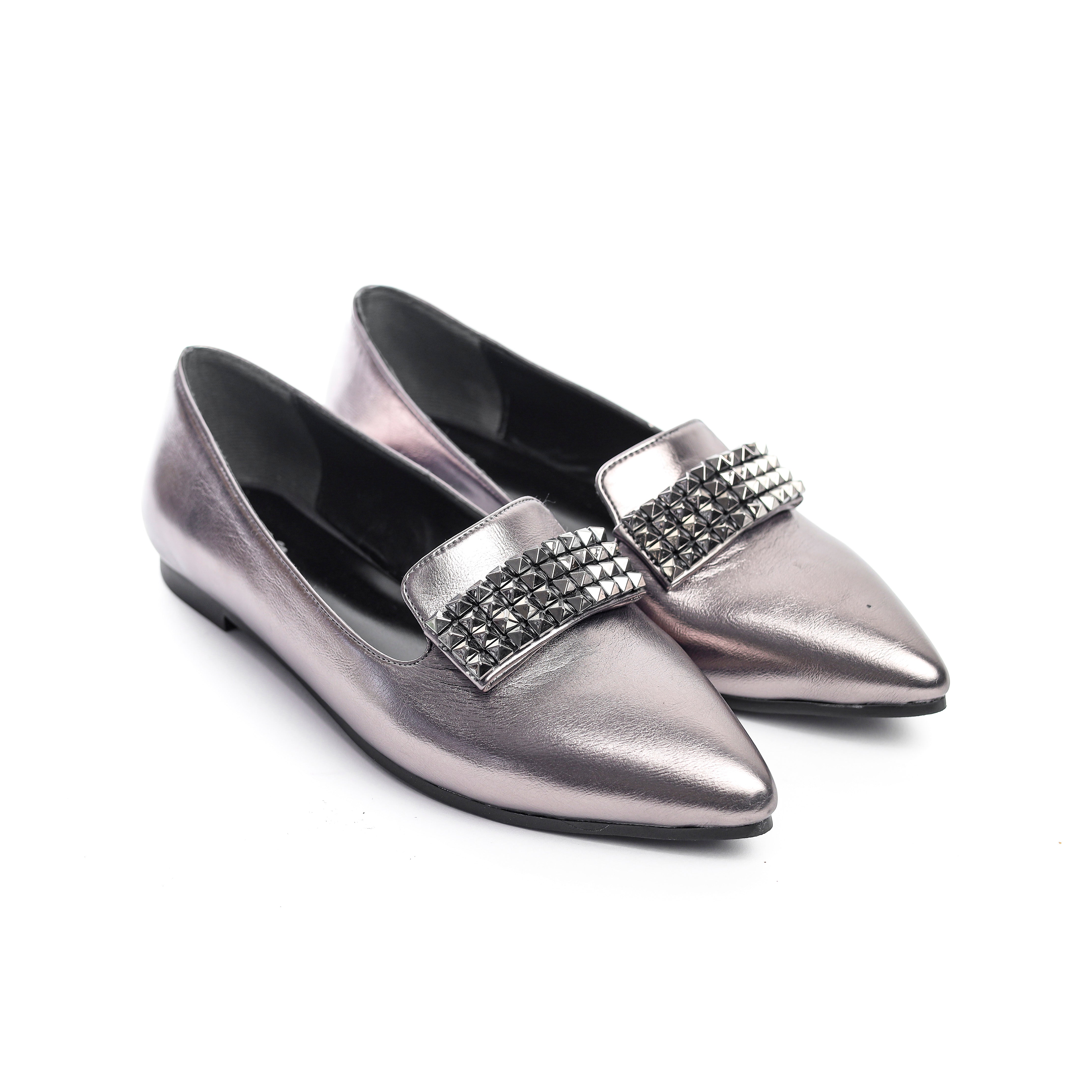 Studded Metallic Loafer Dark Silver