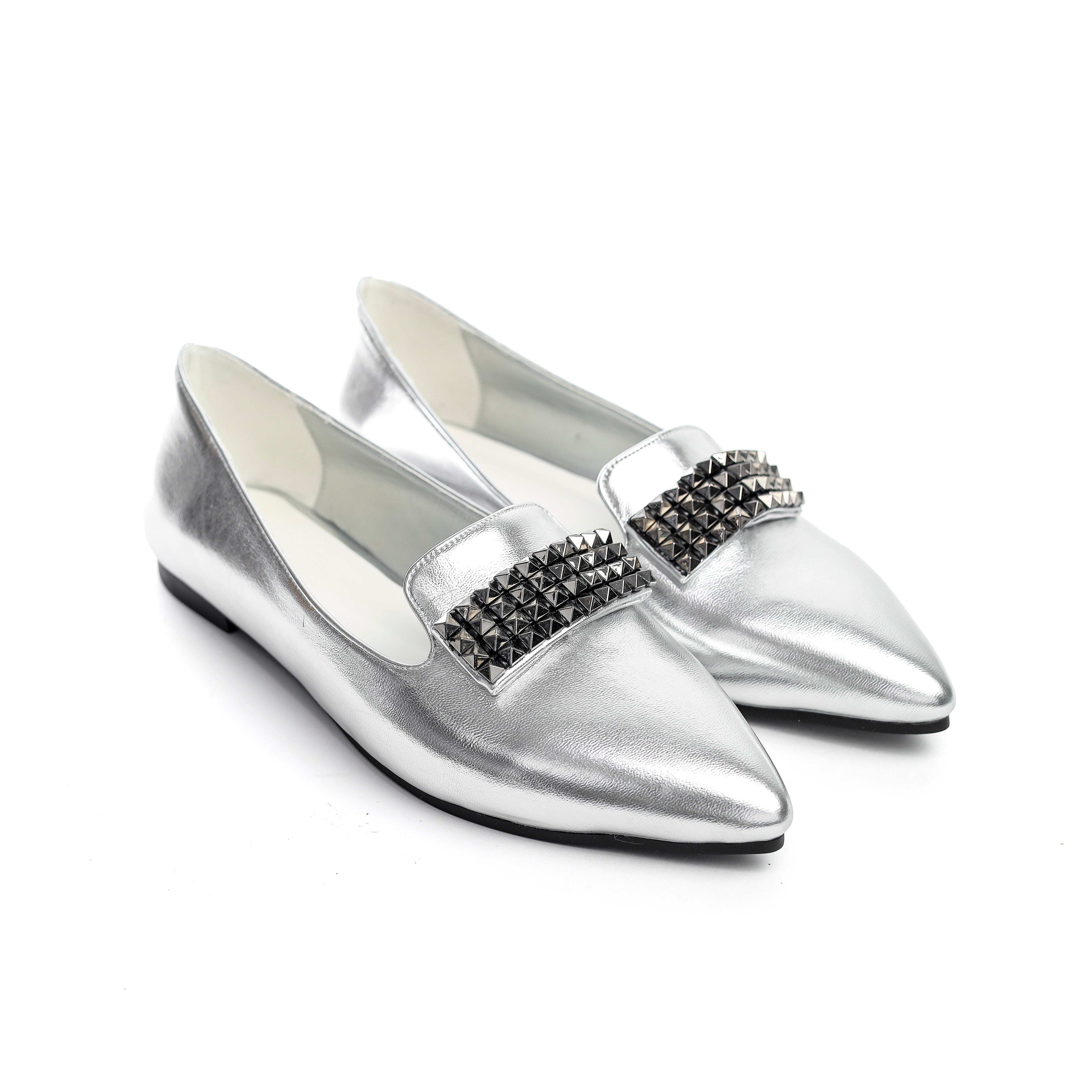 Studded Metallic Loafer Silver