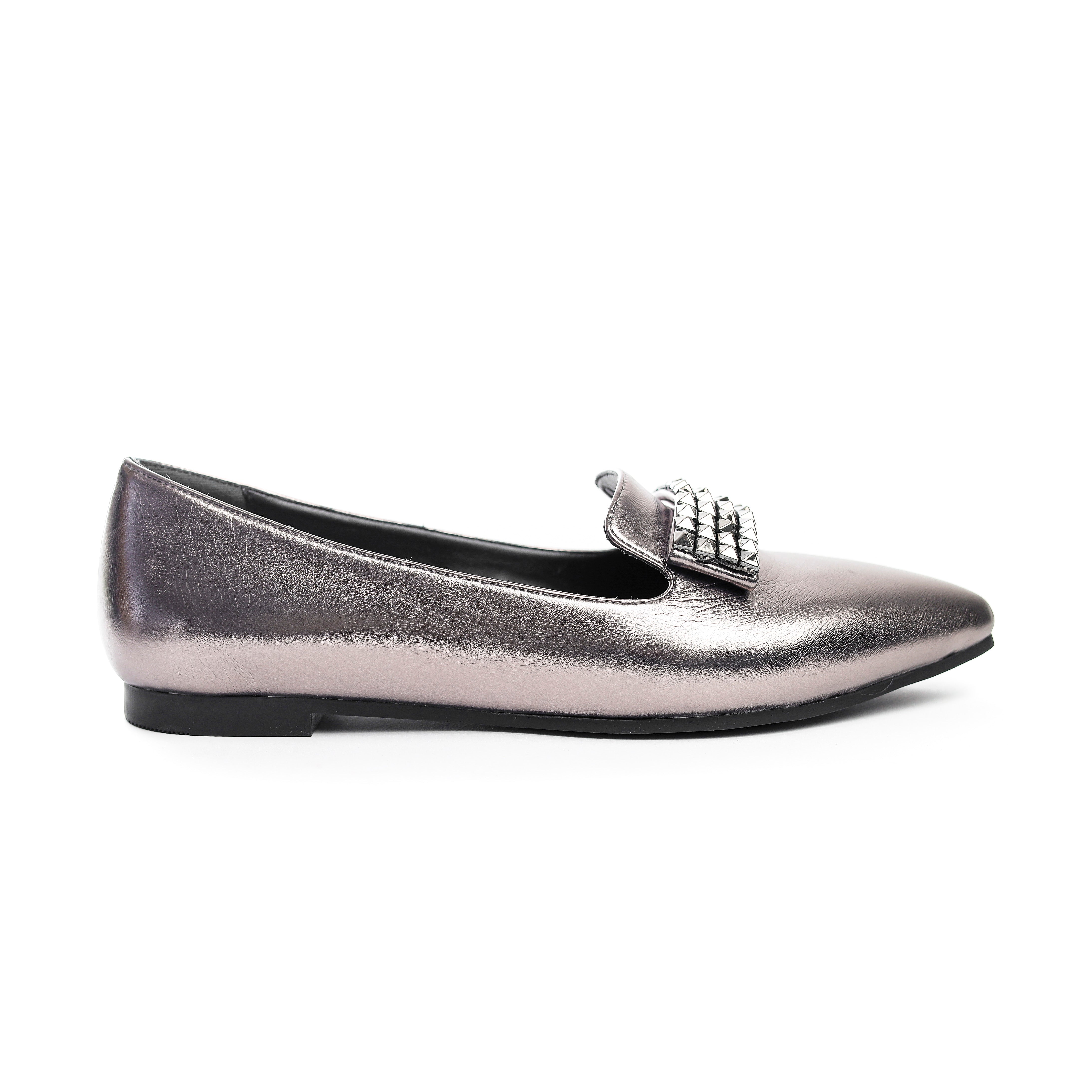 Studded Metallic Loafer Dark Silver