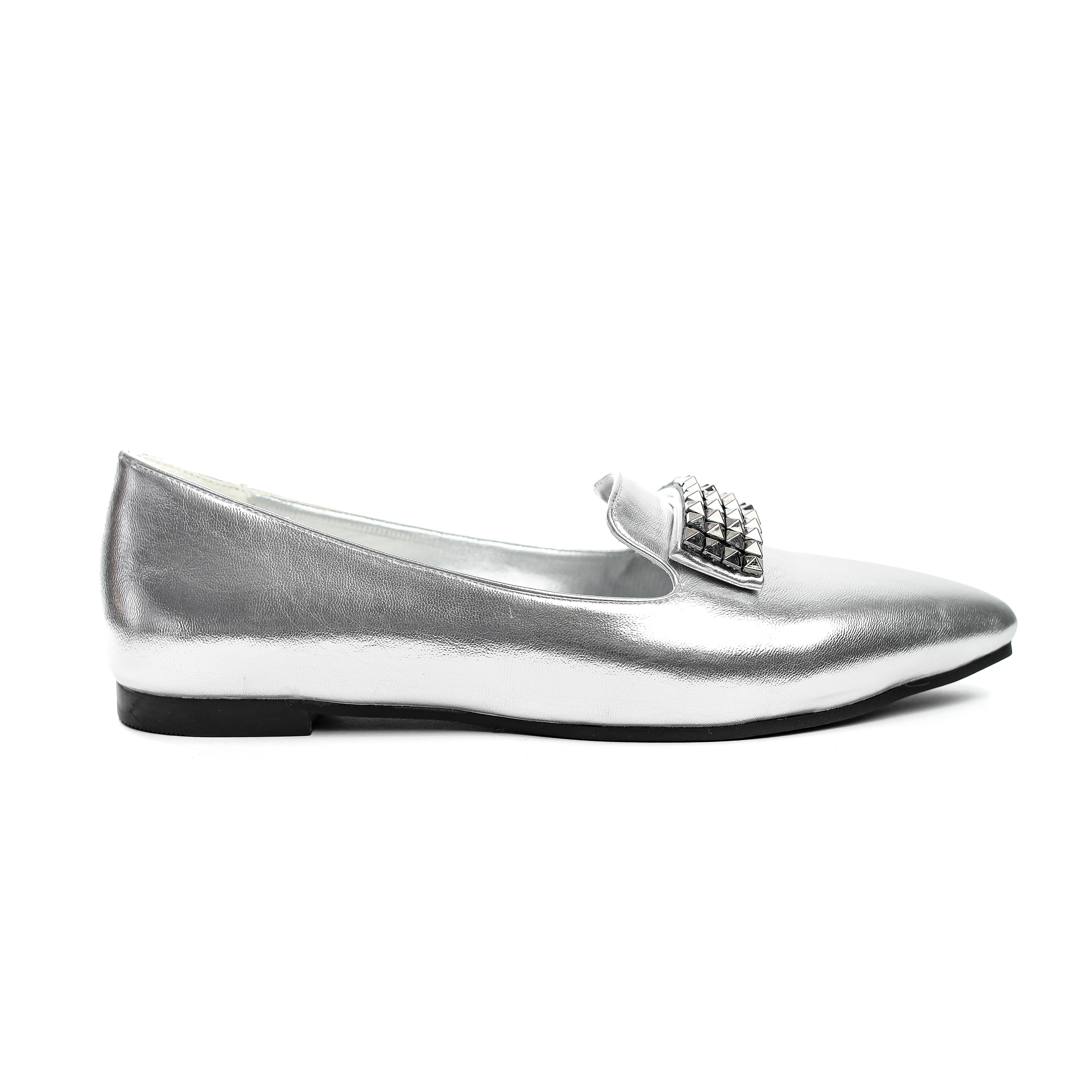 Studded Metallic Loafer Silver