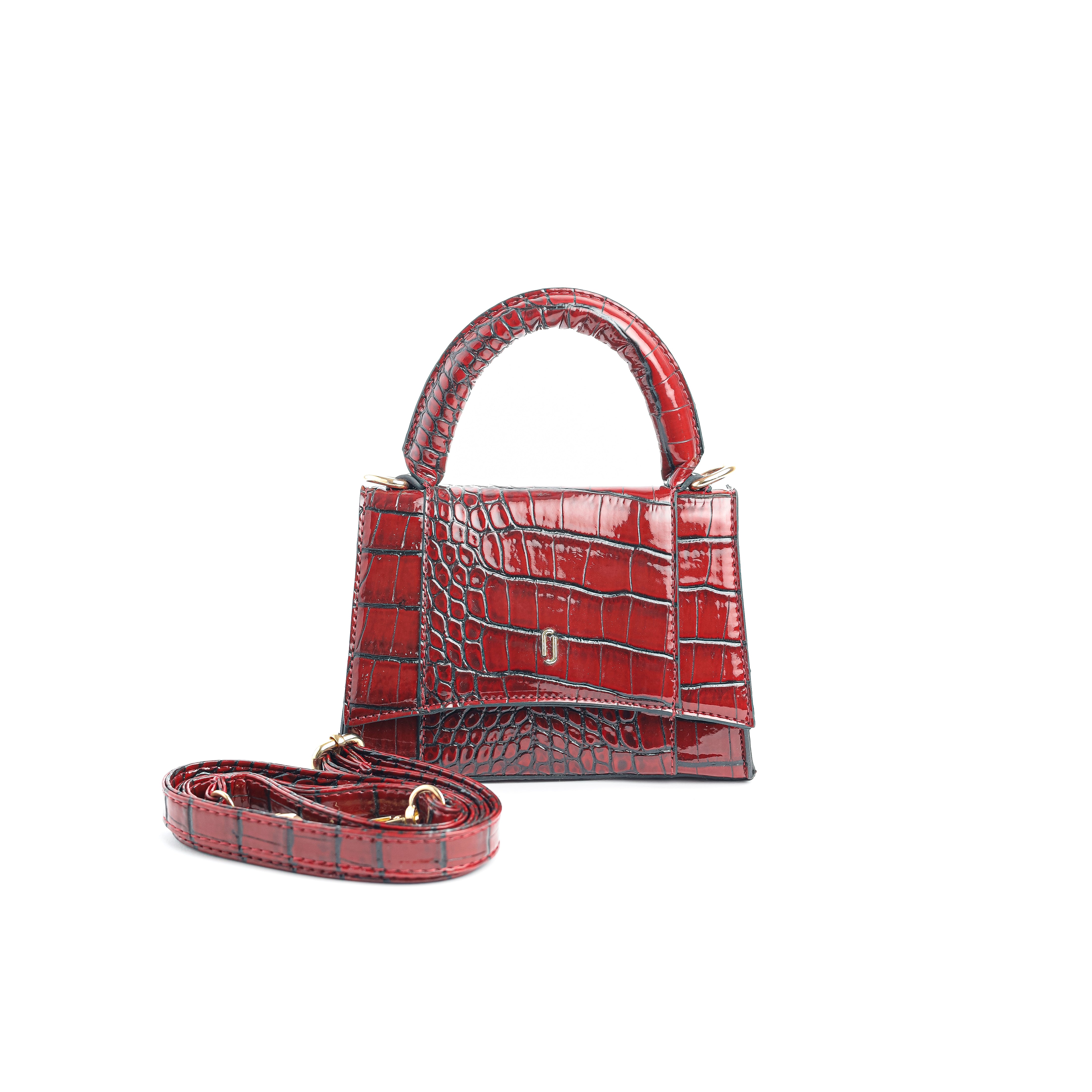 Mini Croc-Embossed Top Handle Bag Burgundy