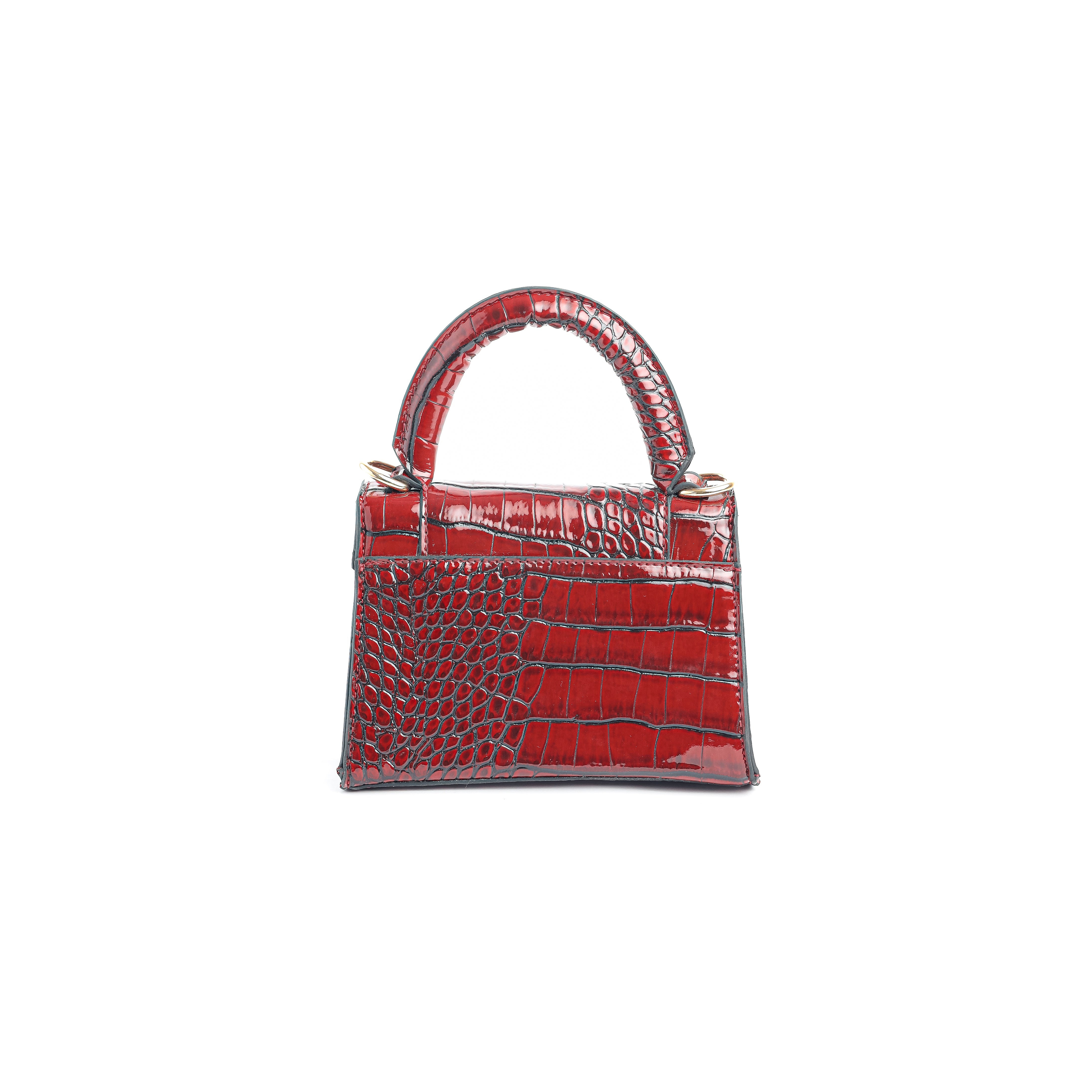 Mini Croc-Embossed Top Handle Bag Burgundy