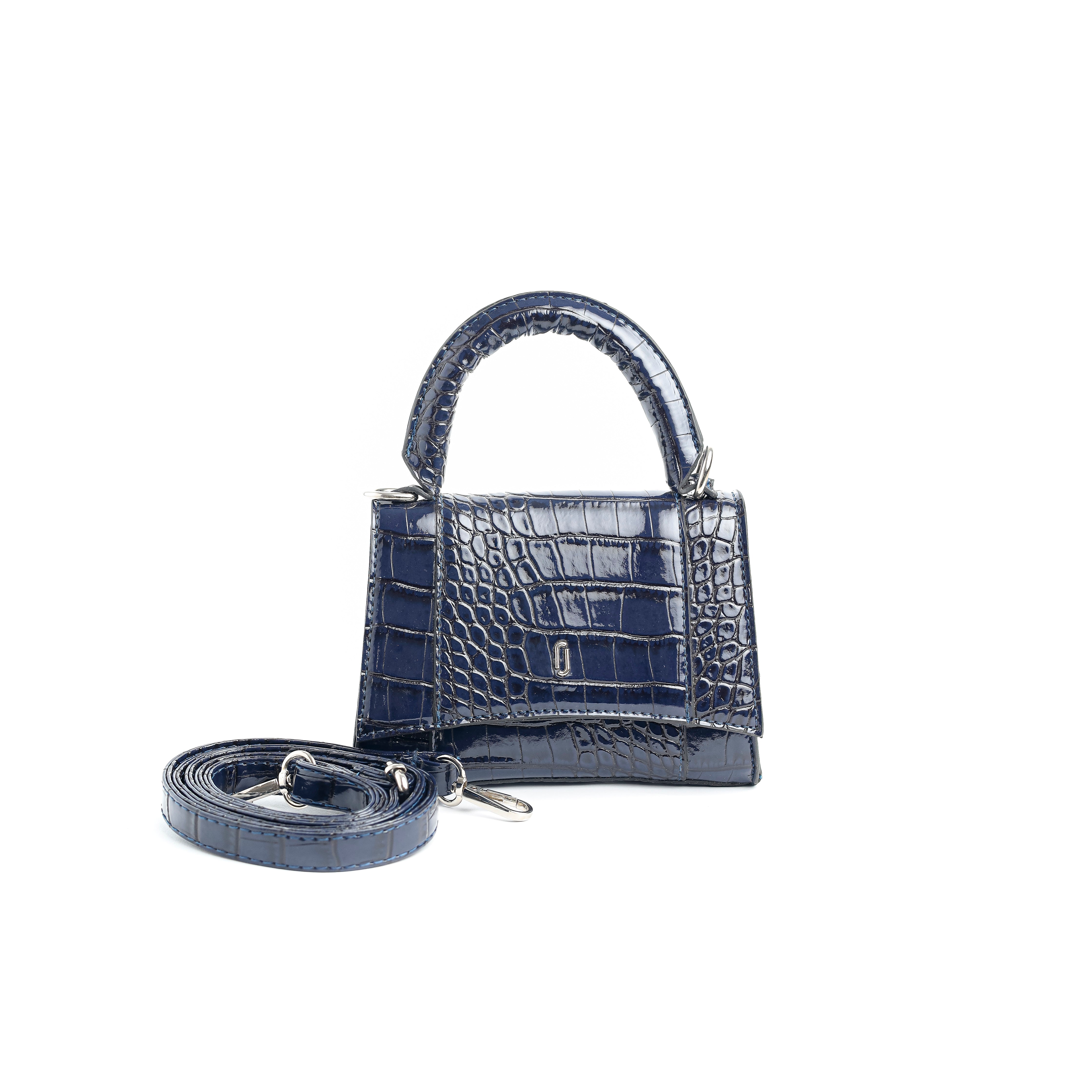 Mini Croc-Embossed Top Handle Bag Blue