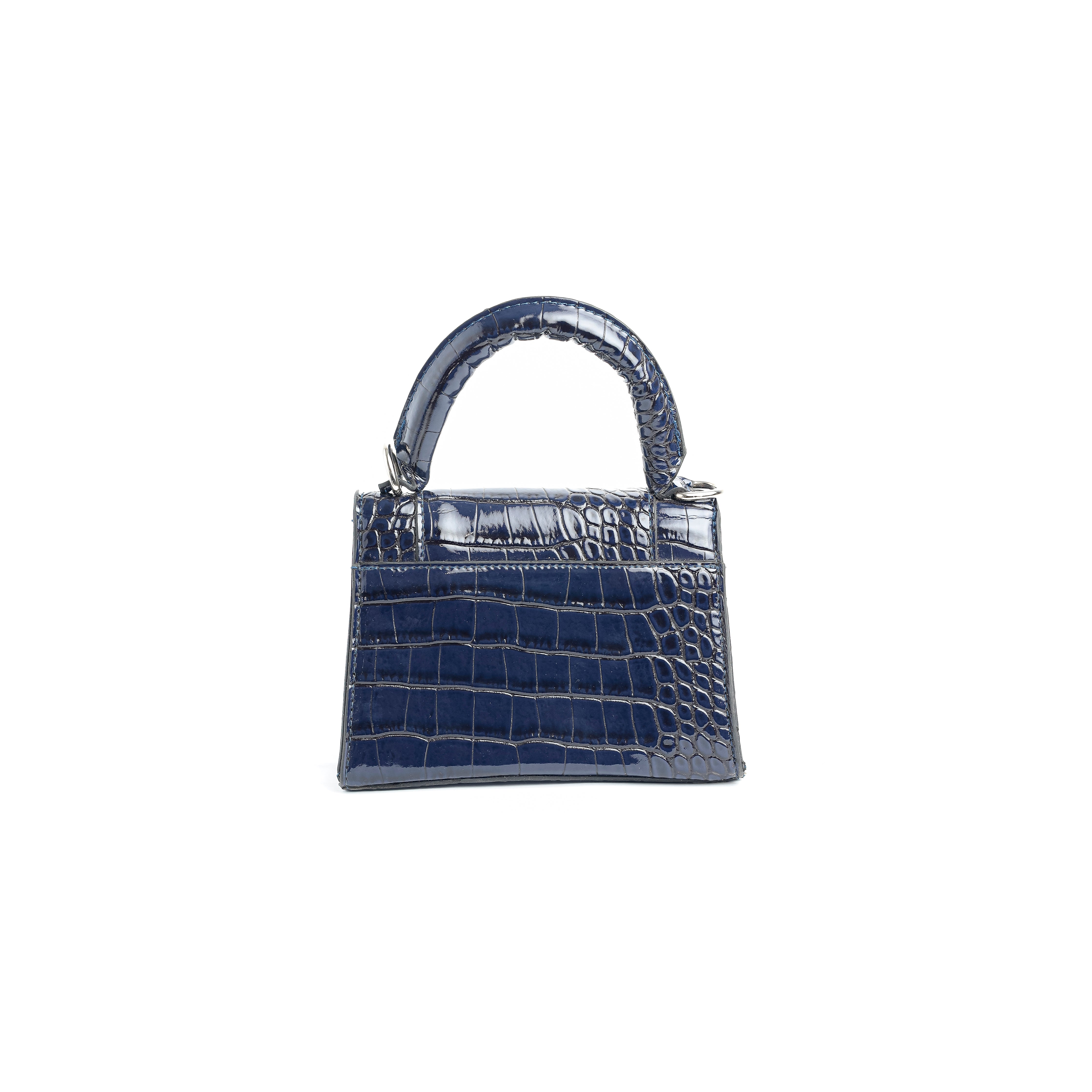 Mini Croc-Embossed Top Handle Bag Blue