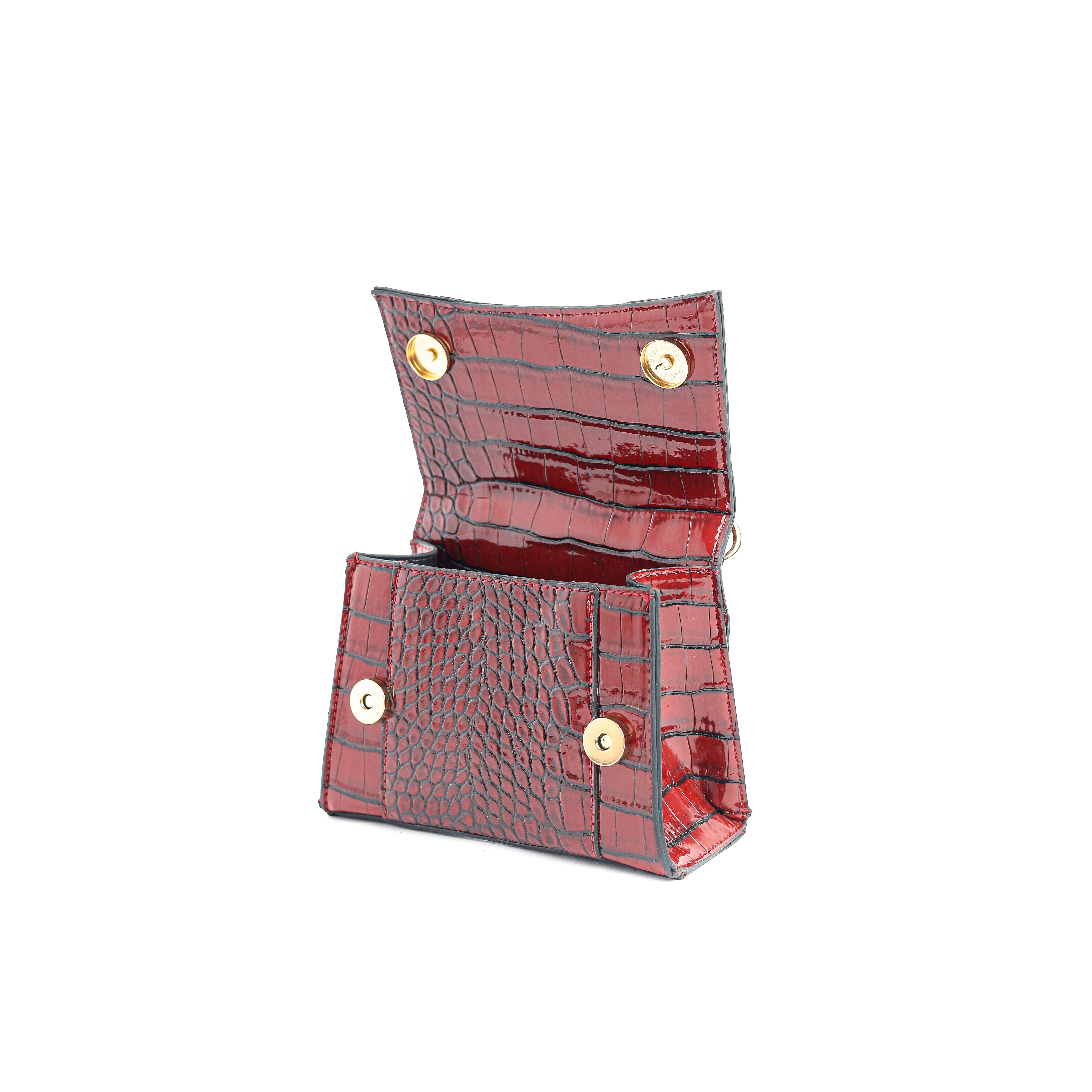 Mini Croc-Embossed Top Handle Bag Burgundy