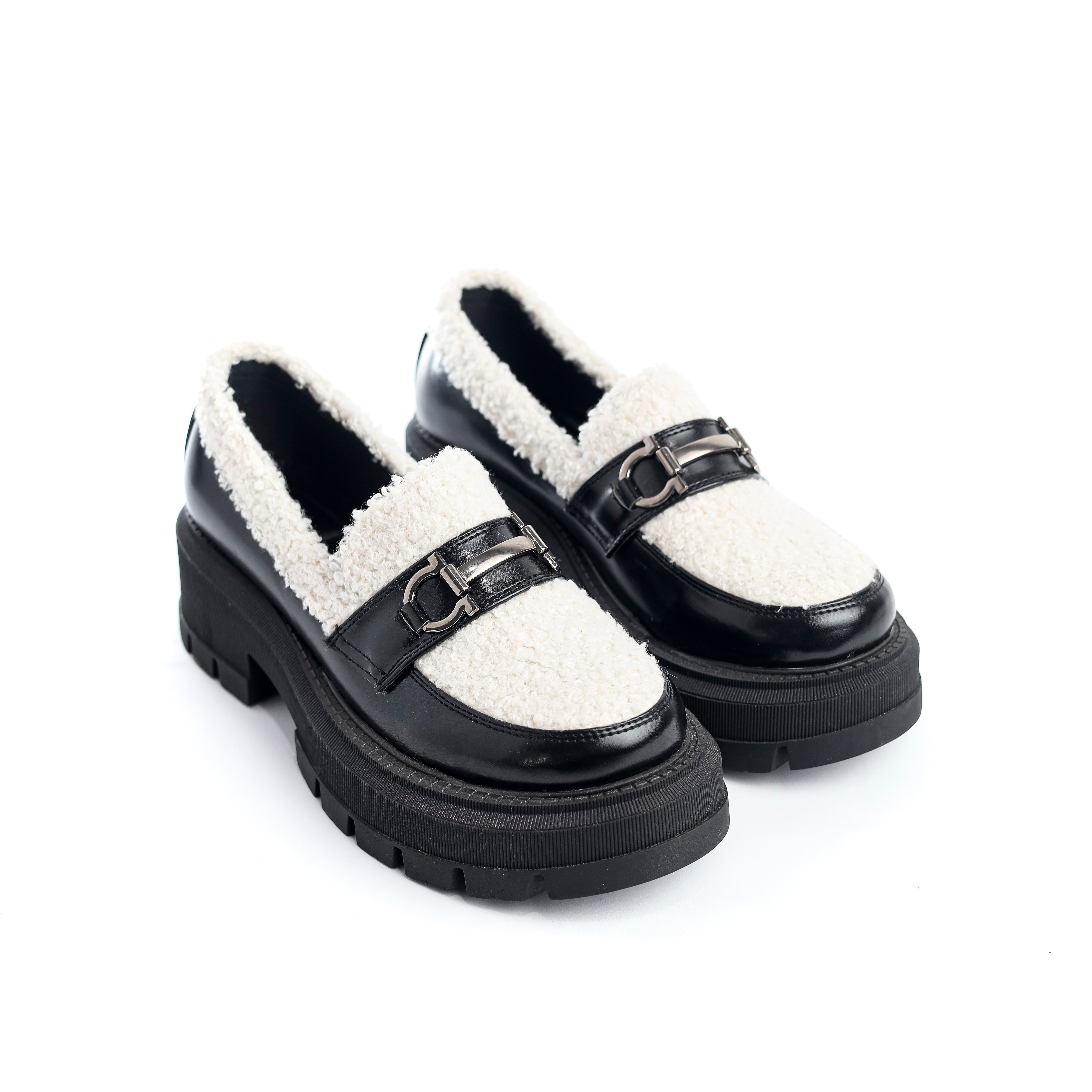 Faux Shearling Luxe Loafer Black and White