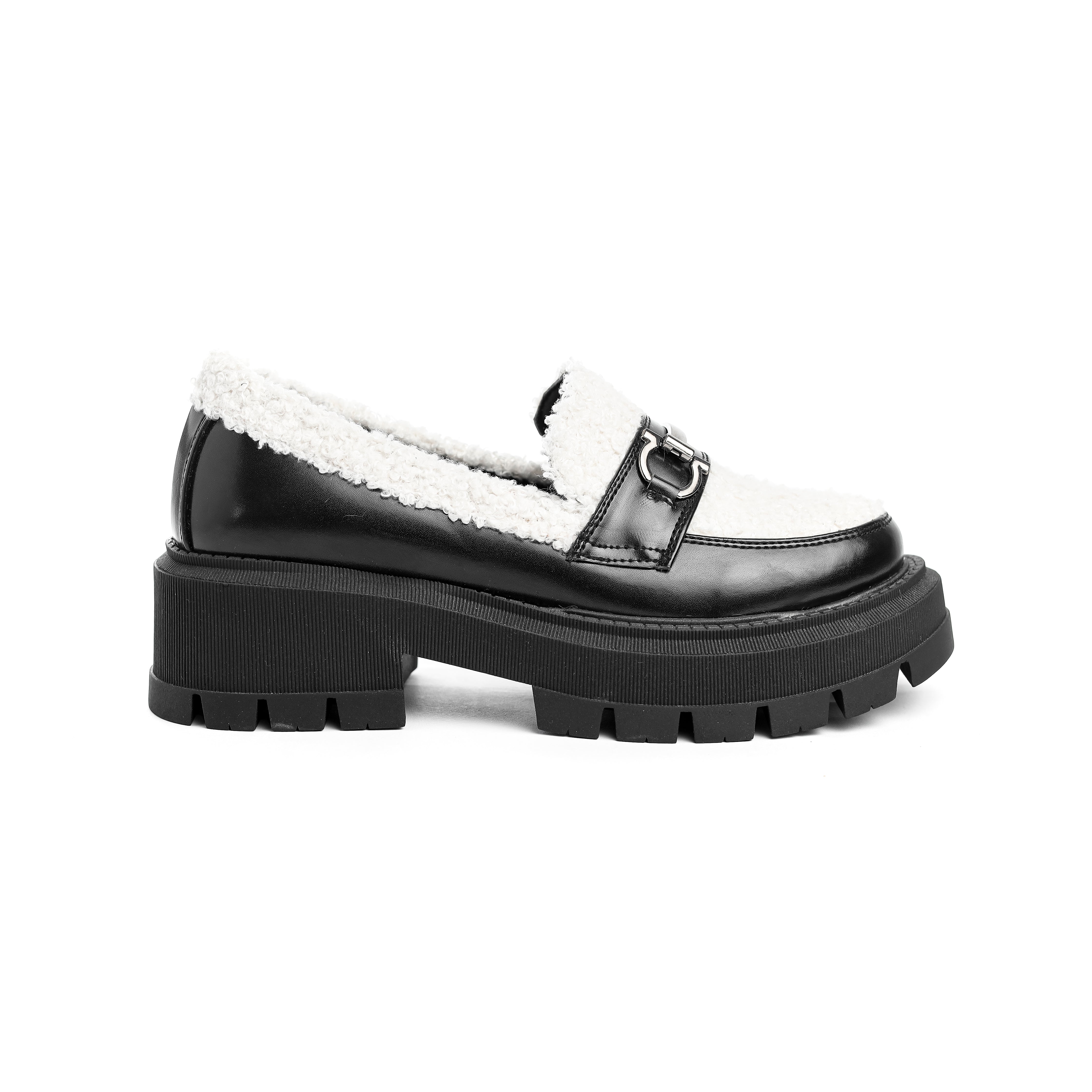 Faux Shearling Luxe Loafer Black and White