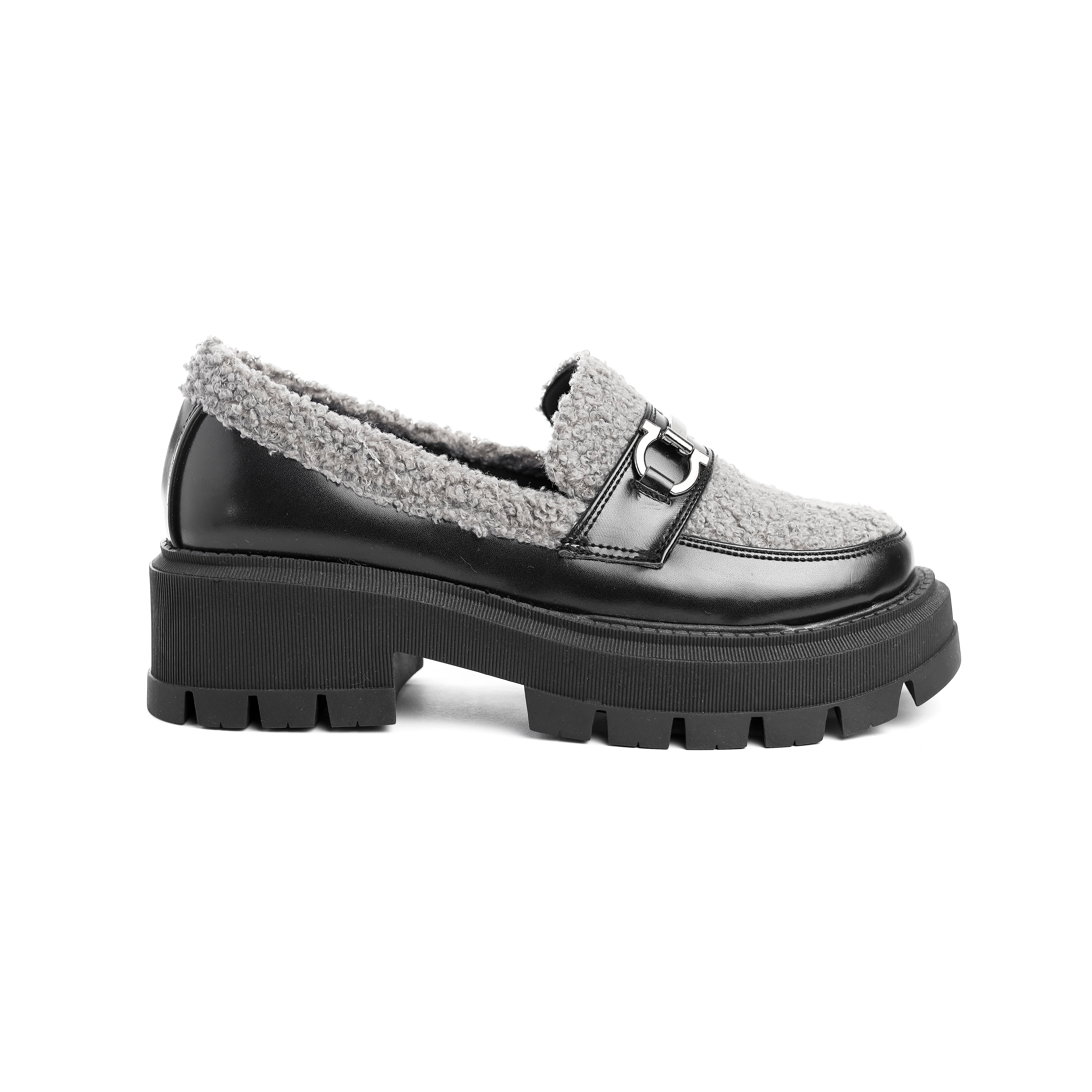 Faux Shearling Luxe Loafer Black and Grey