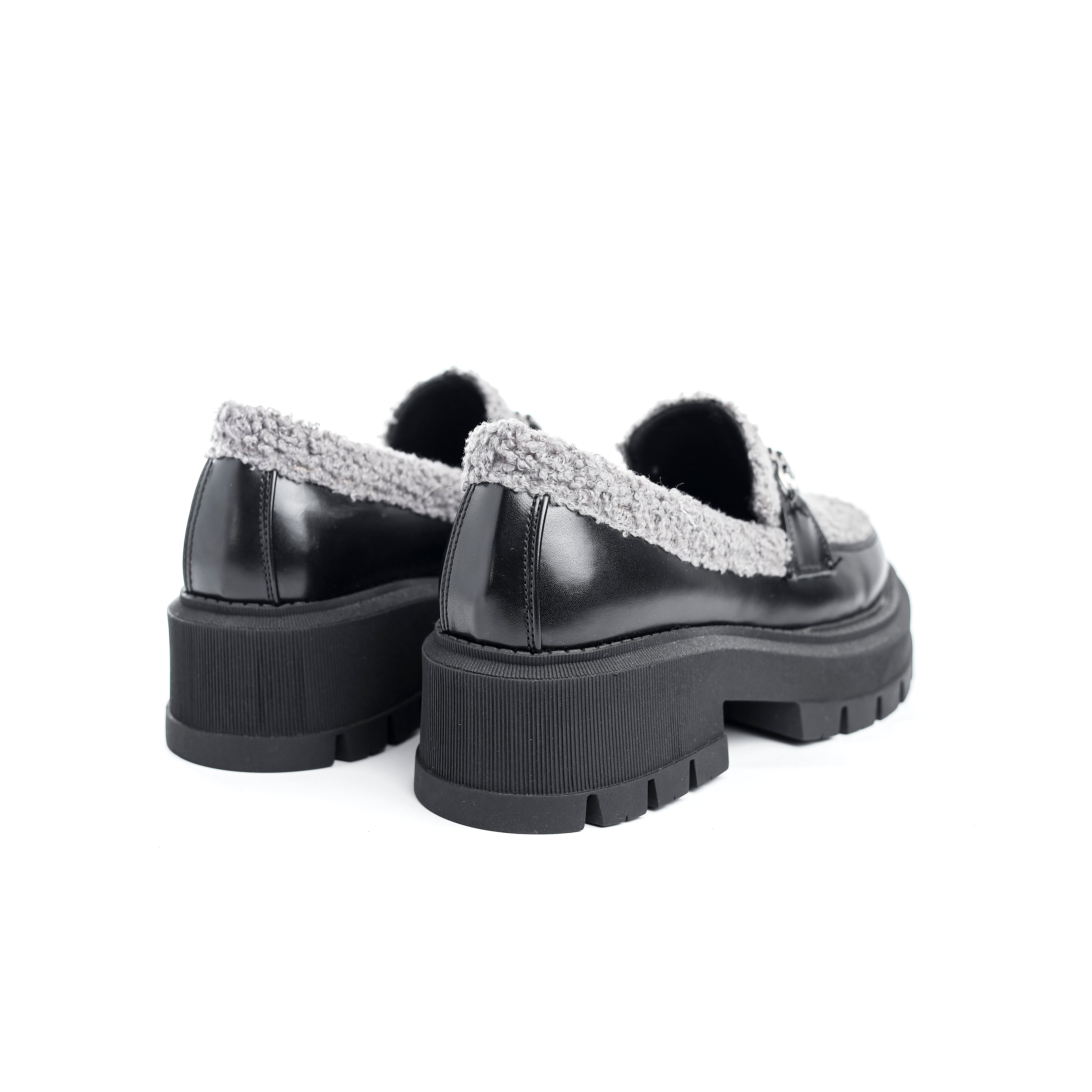 Faux Shearling Luxe Loafer Black and Grey