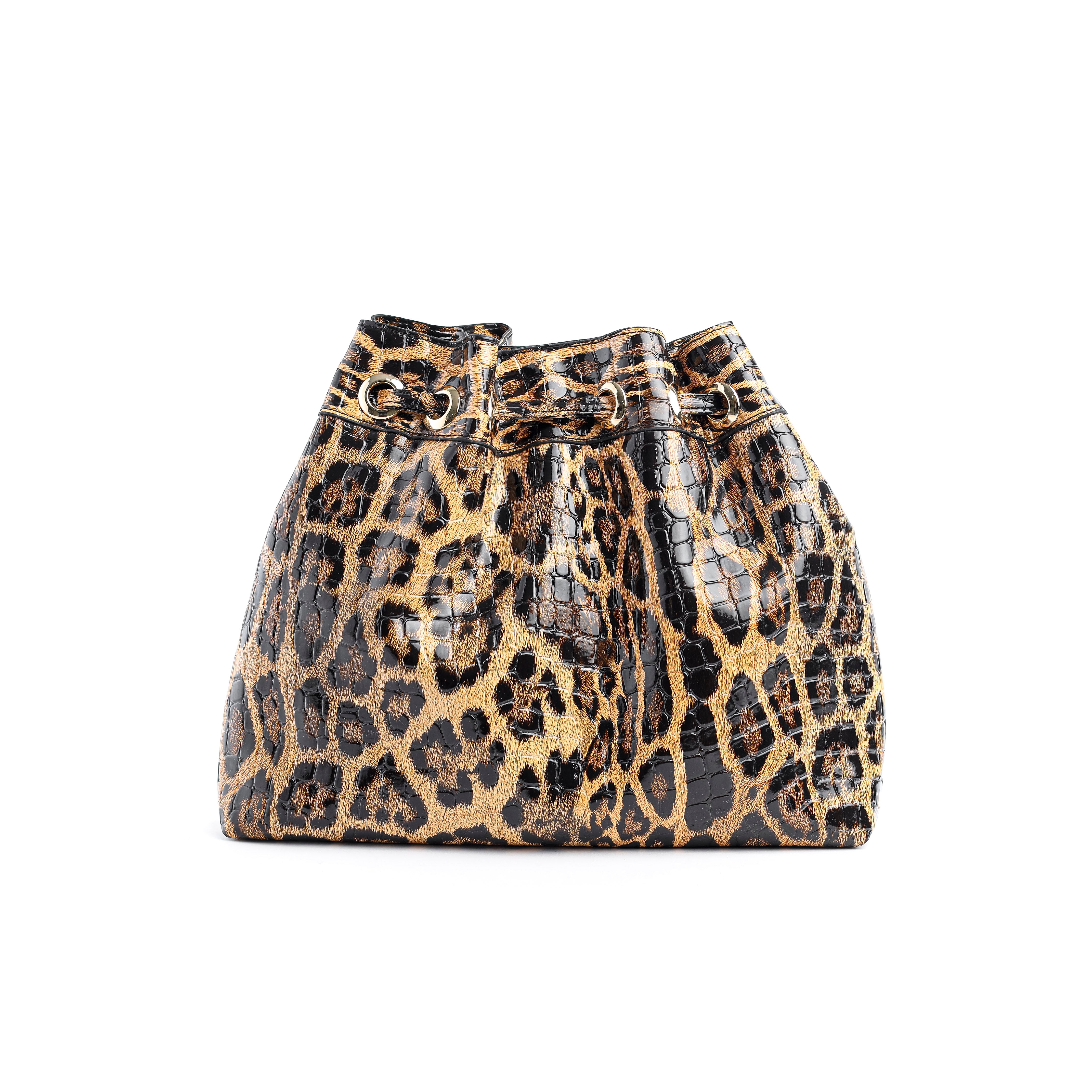 Vintage-Inspired Leather Bucket Bag "Leopard"